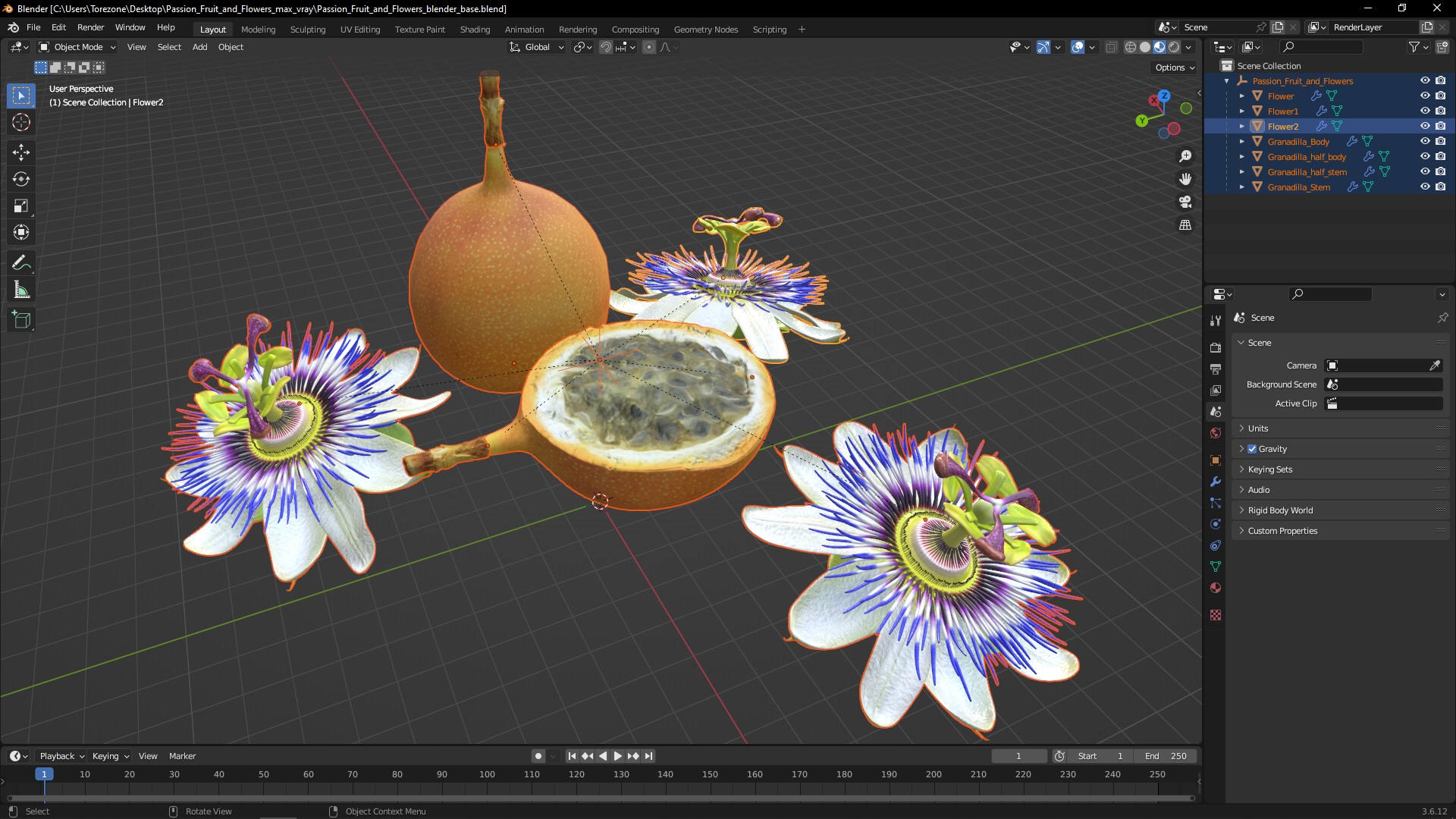 3D model Passion Fruit and Flowers