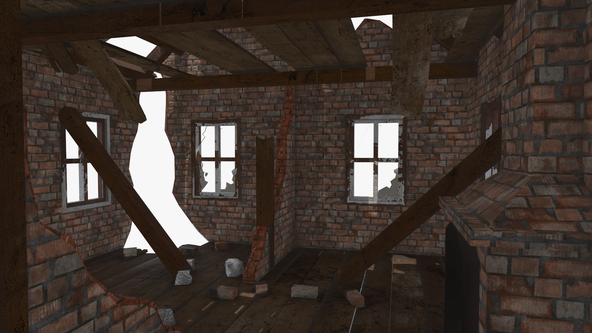 Destroyed Building Country House 3D