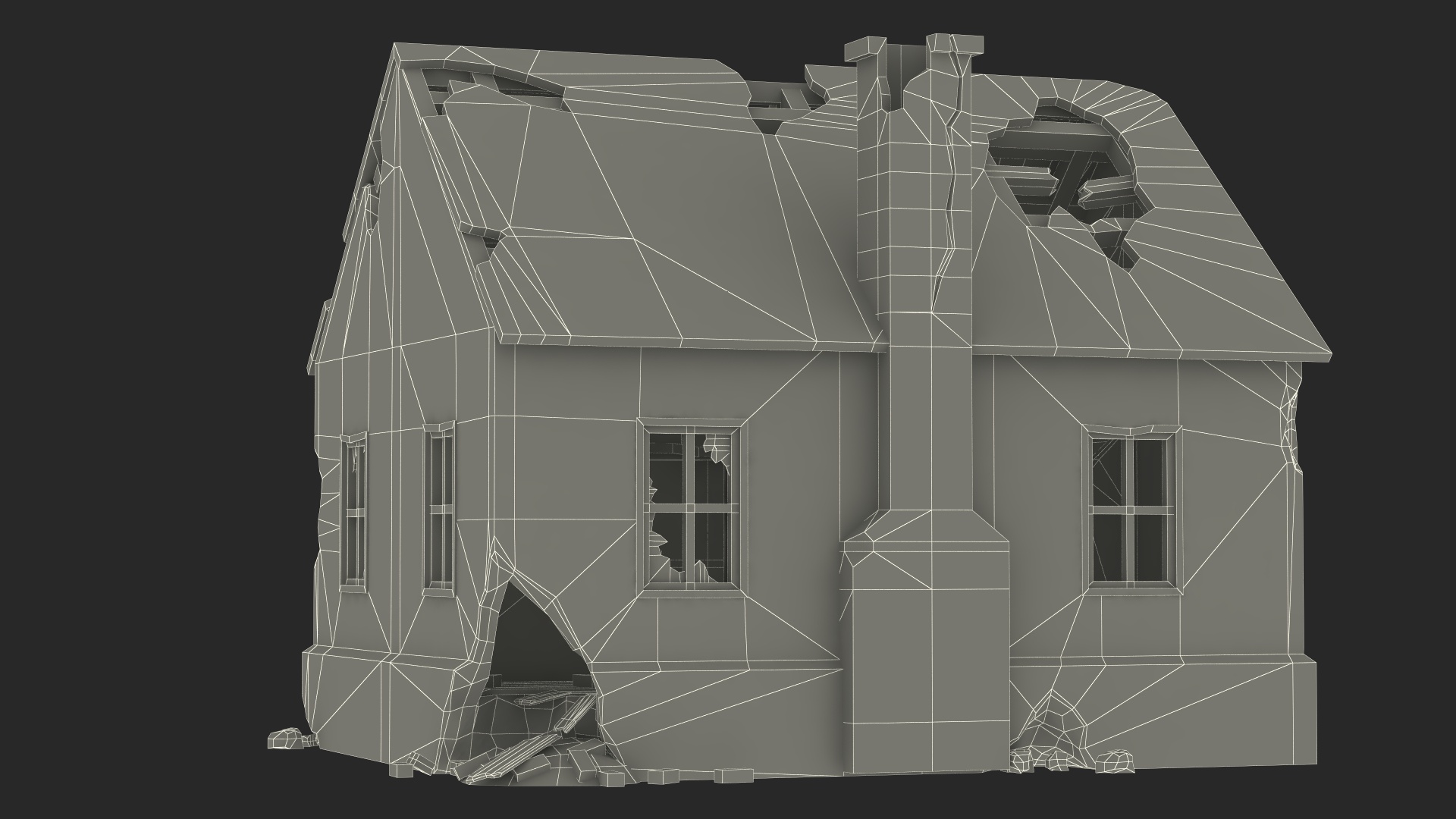Destroyed Building Country House 3D
