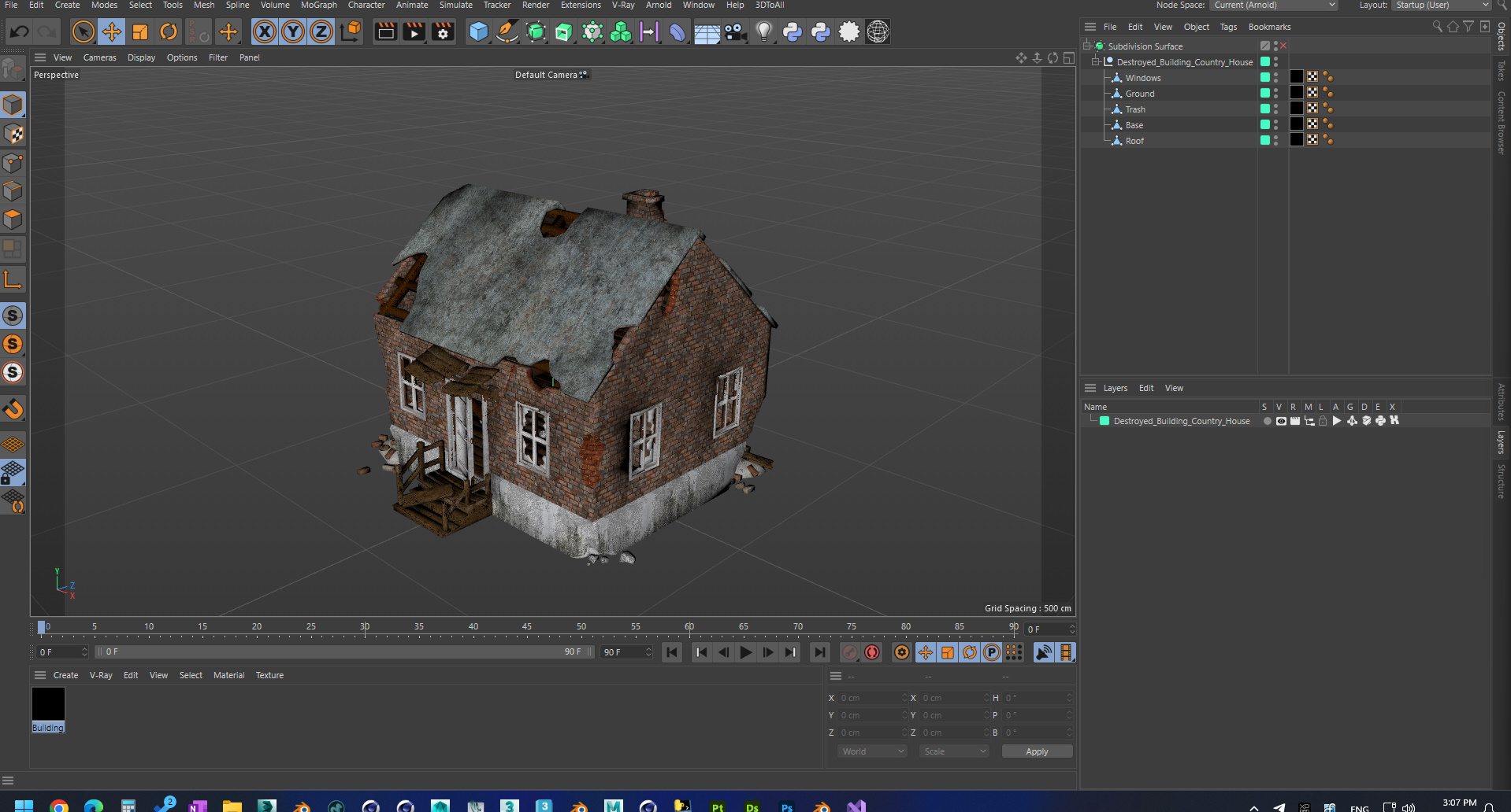 Destroyed Building Country House 3D