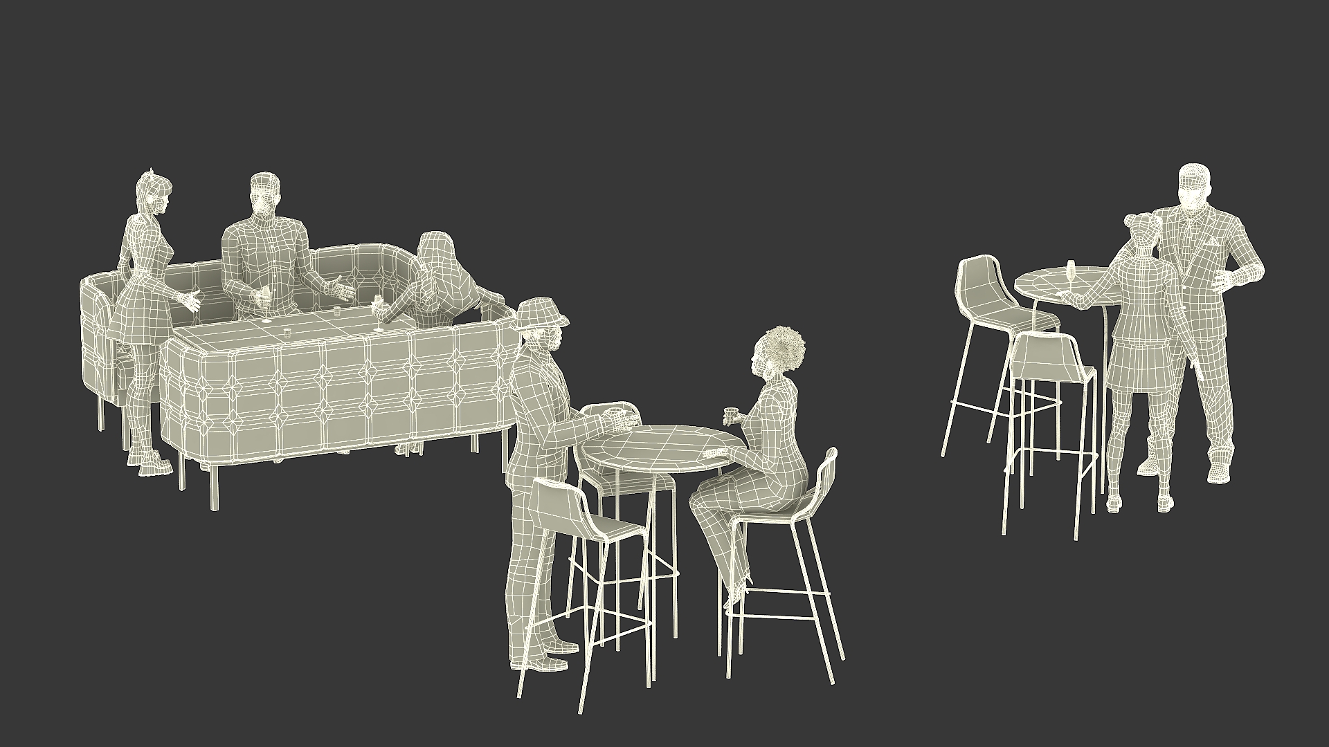 3D Casual People in Cafe Setting Fur model
