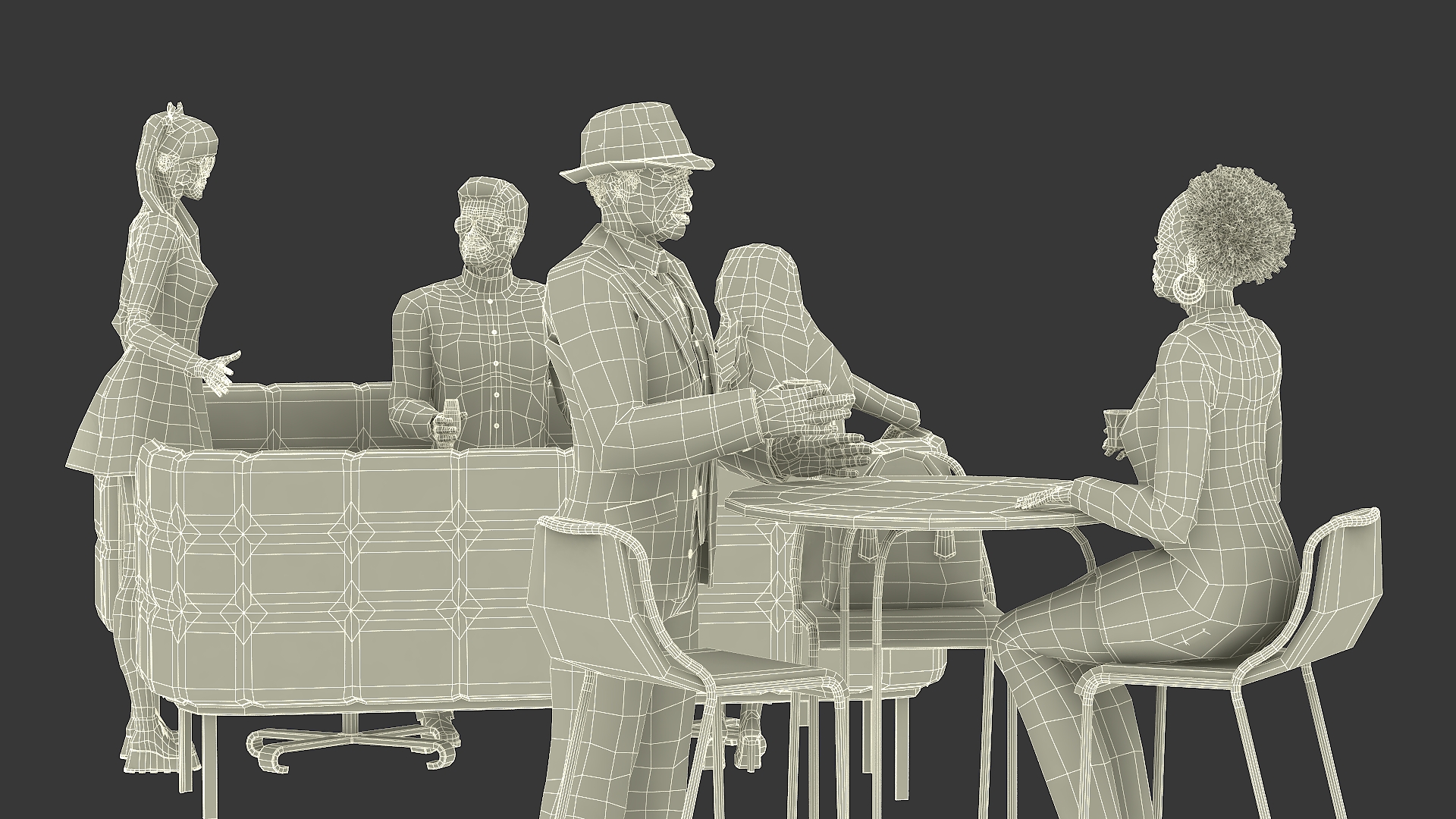 3D Casual People in Cafe Setting Fur model