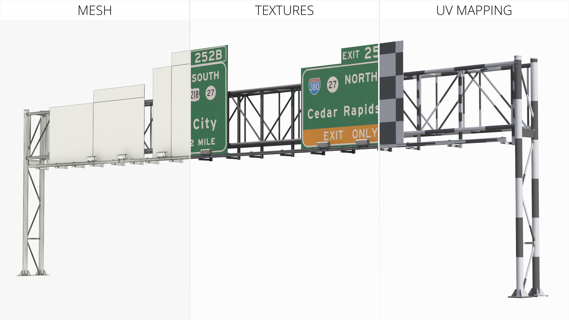 Traffic Gantry with Route Signs Game Ready, view 6