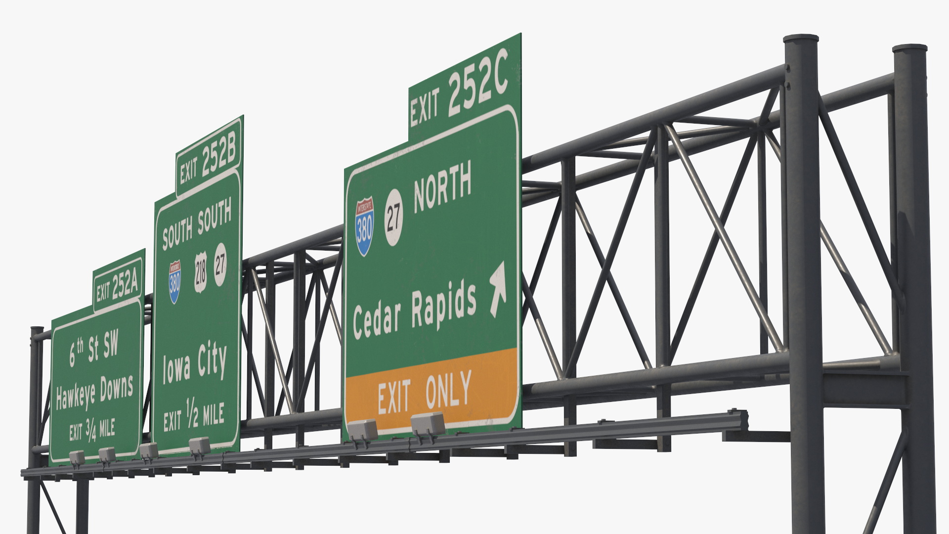 Traffic Gantry with Route Signs Game Ready, view 4