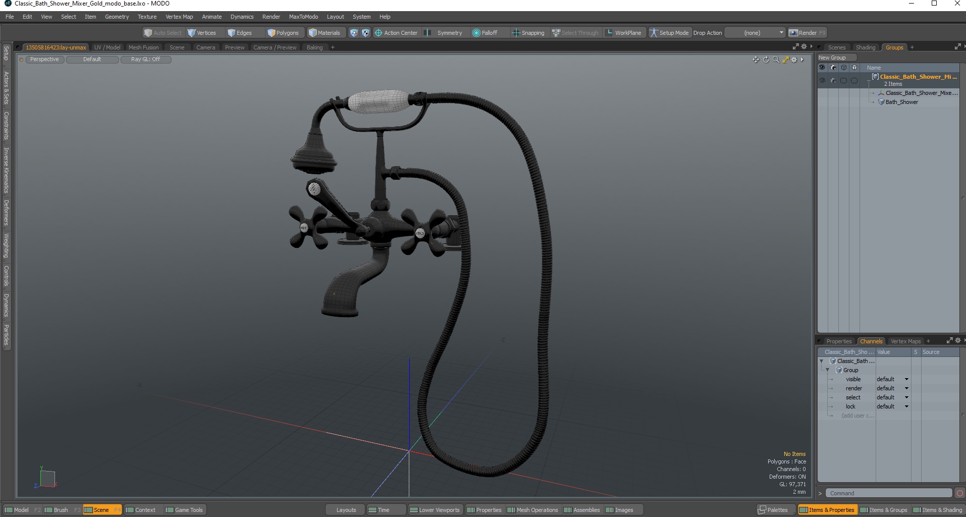 3D model Classic Bath Shower Mixer Gold