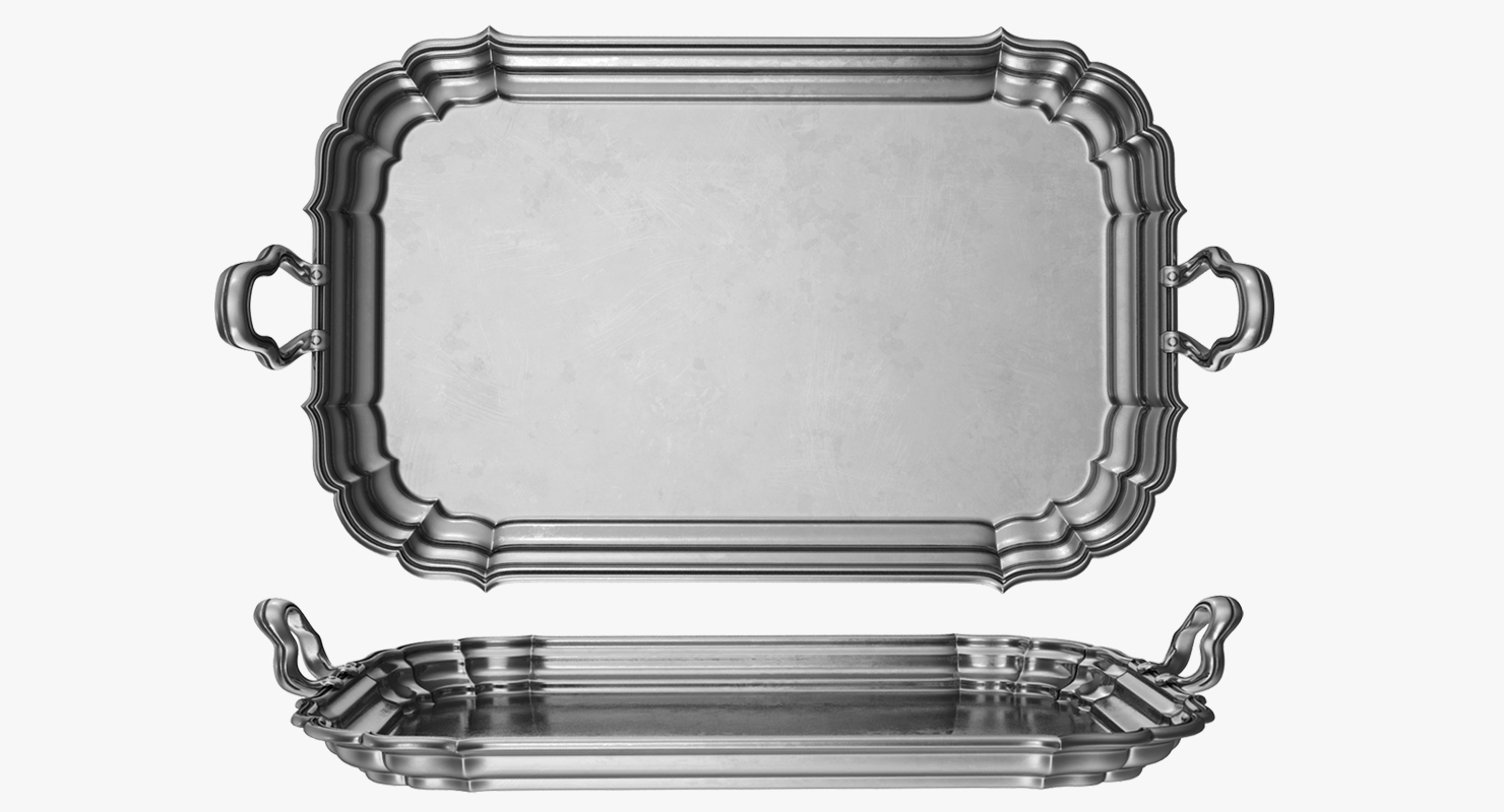 Antique Serving Silver Tray 3D