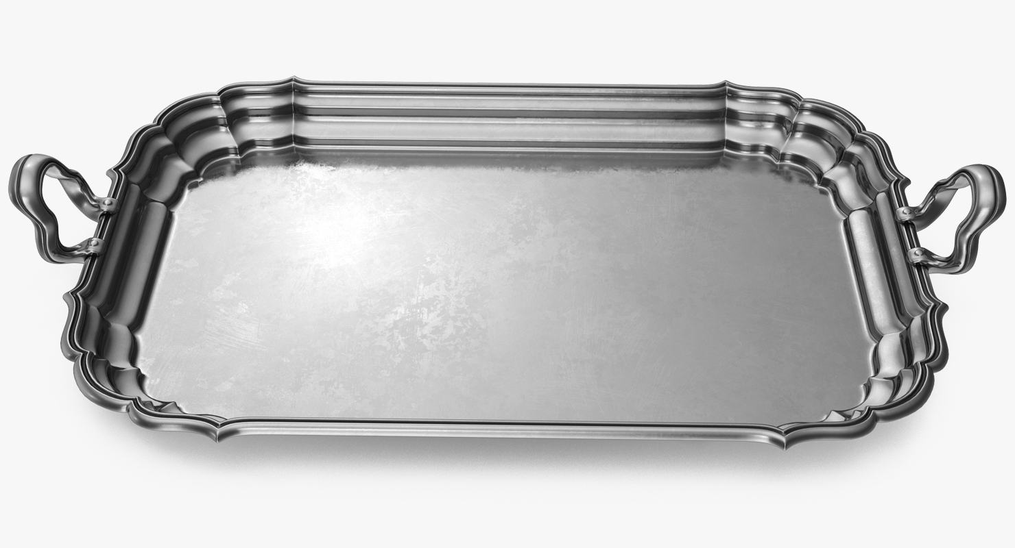 Antique Serving Silver Tray 3D