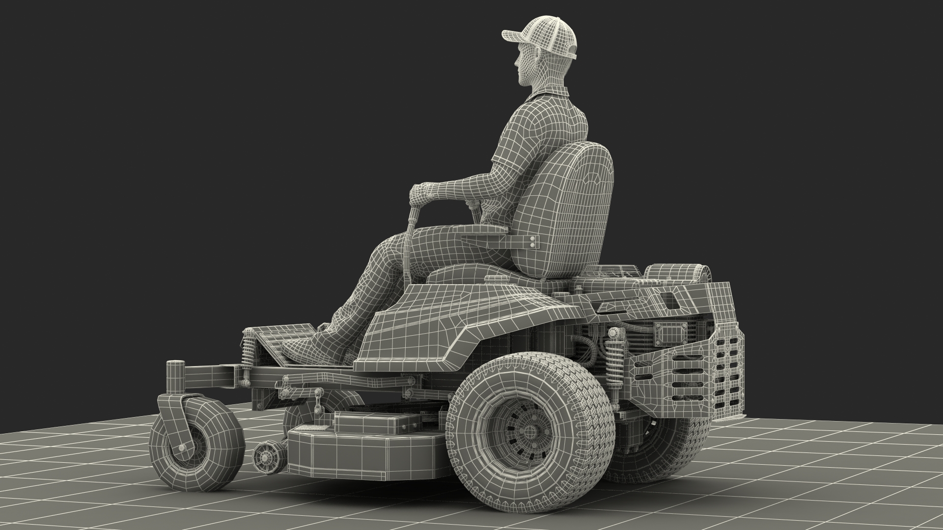 3D Man With Zero Turn Mower Generic Fur Rigged model