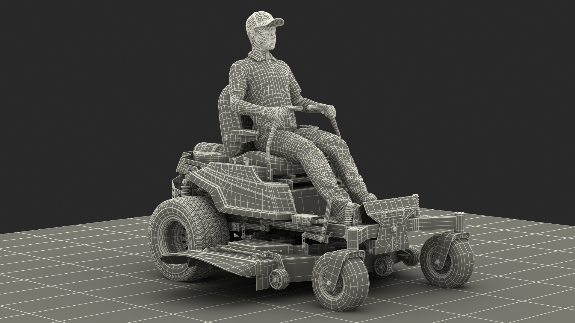 3D Man With Zero Turn Mower Generic Fur Rigged model