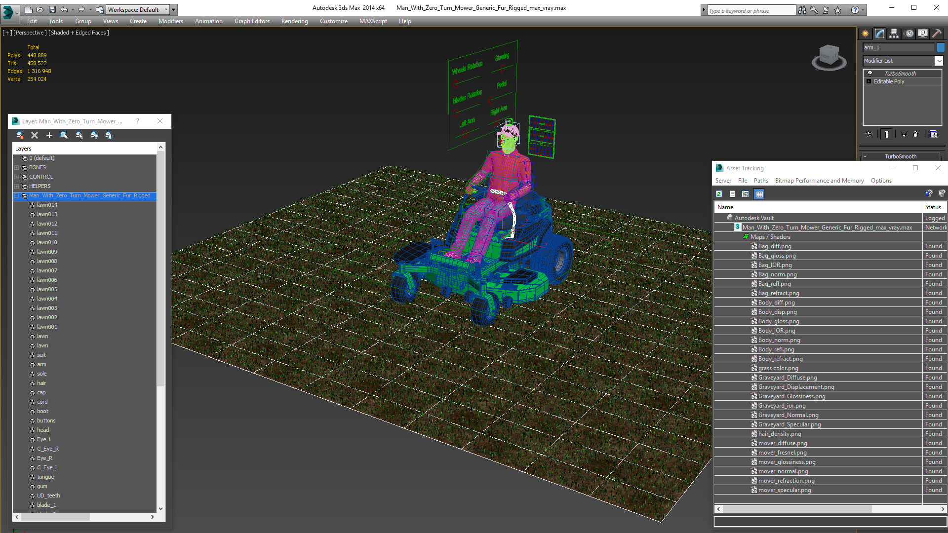 3D Man With Zero Turn Mower Generic Fur Rigged model