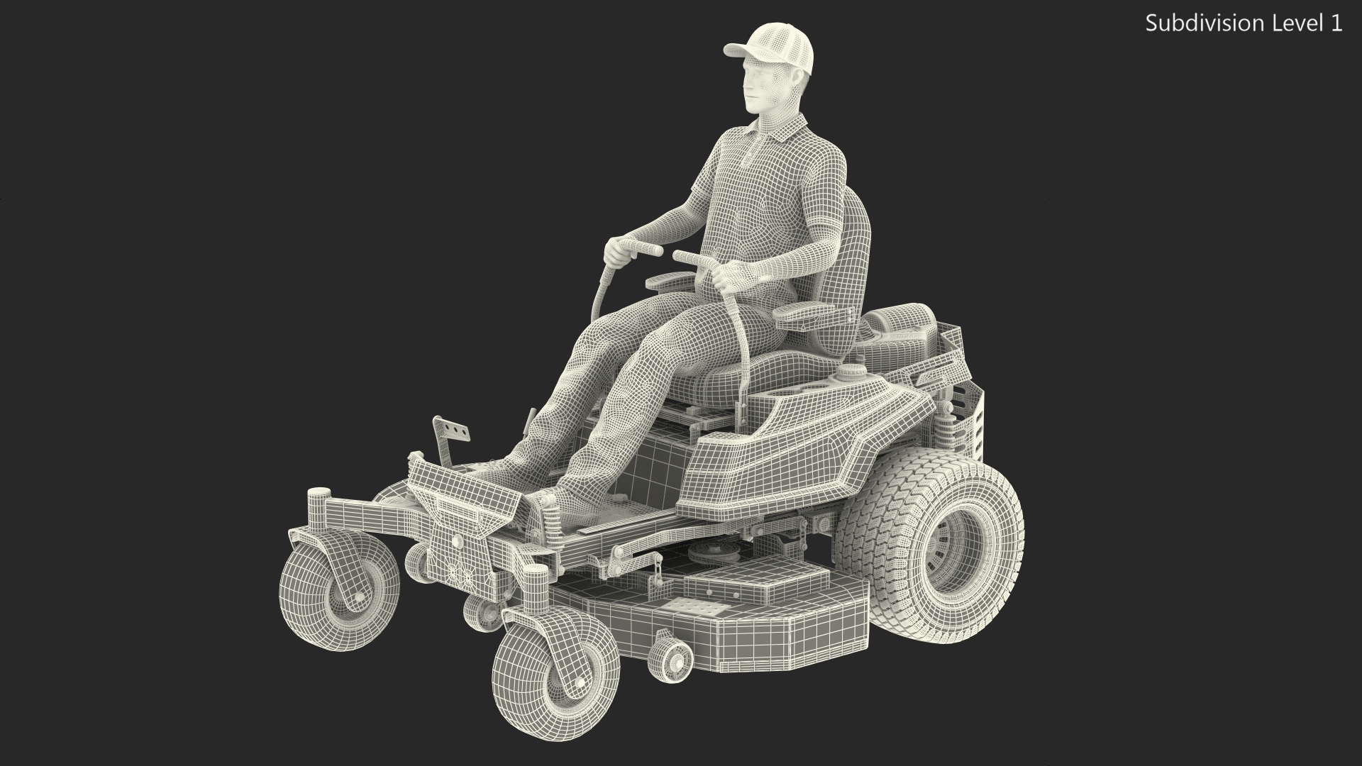 3D Man With Zero Turn Mower Generic Fur Rigged model