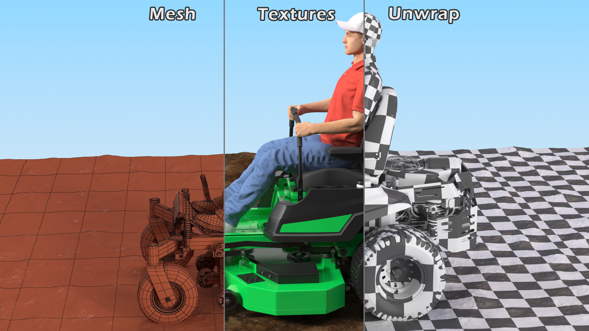 3D Man With Zero Turn Mower Generic Fur Rigged model