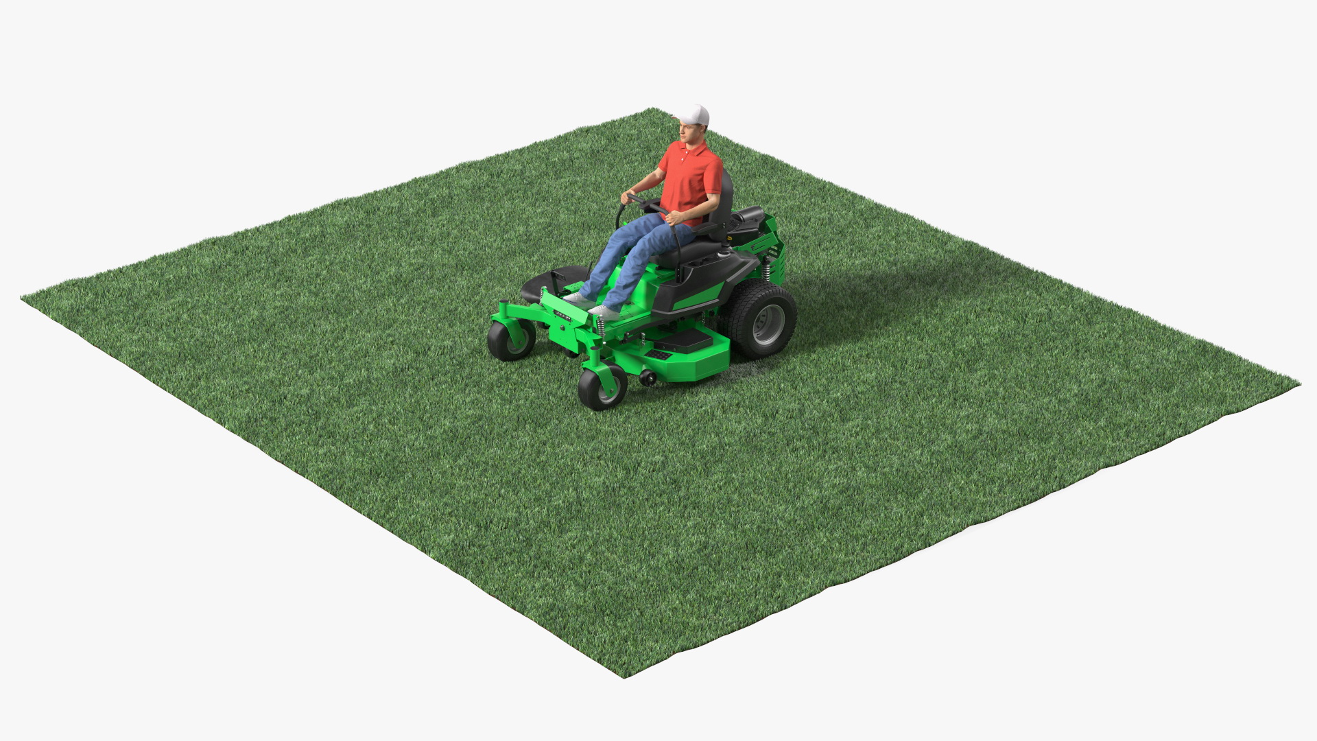 3D Man With Zero Turn Mower Generic Fur Rigged model