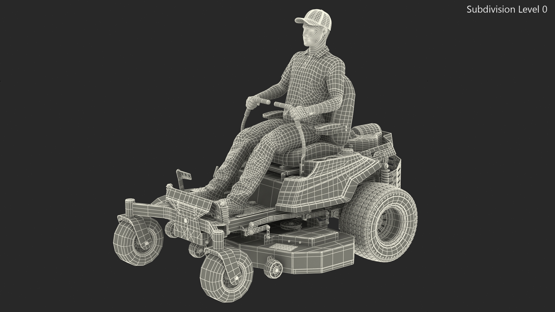 3D Man With Zero Turn Mower Generic Fur Rigged model