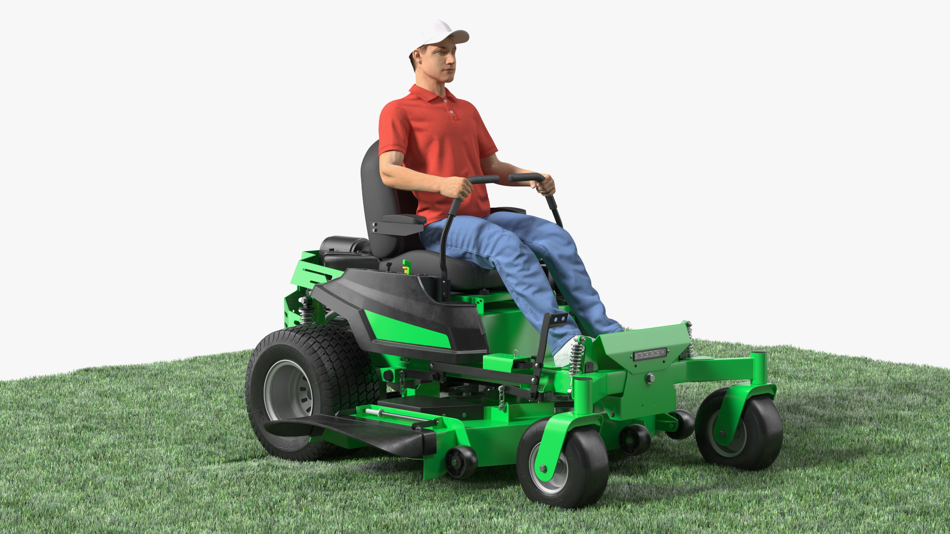 3D Man With Zero Turn Mower Generic Fur Rigged model