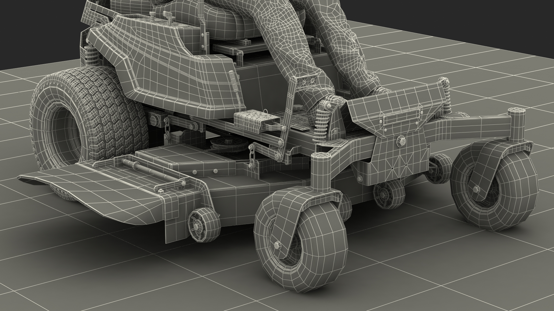 3D Man With Zero Turn Mower Generic Fur Rigged model