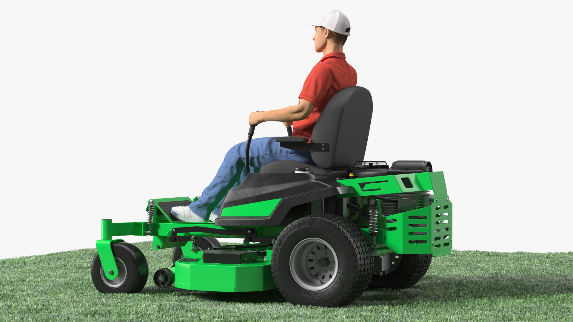 3D Man With Zero Turn Mower Generic Fur Rigged model