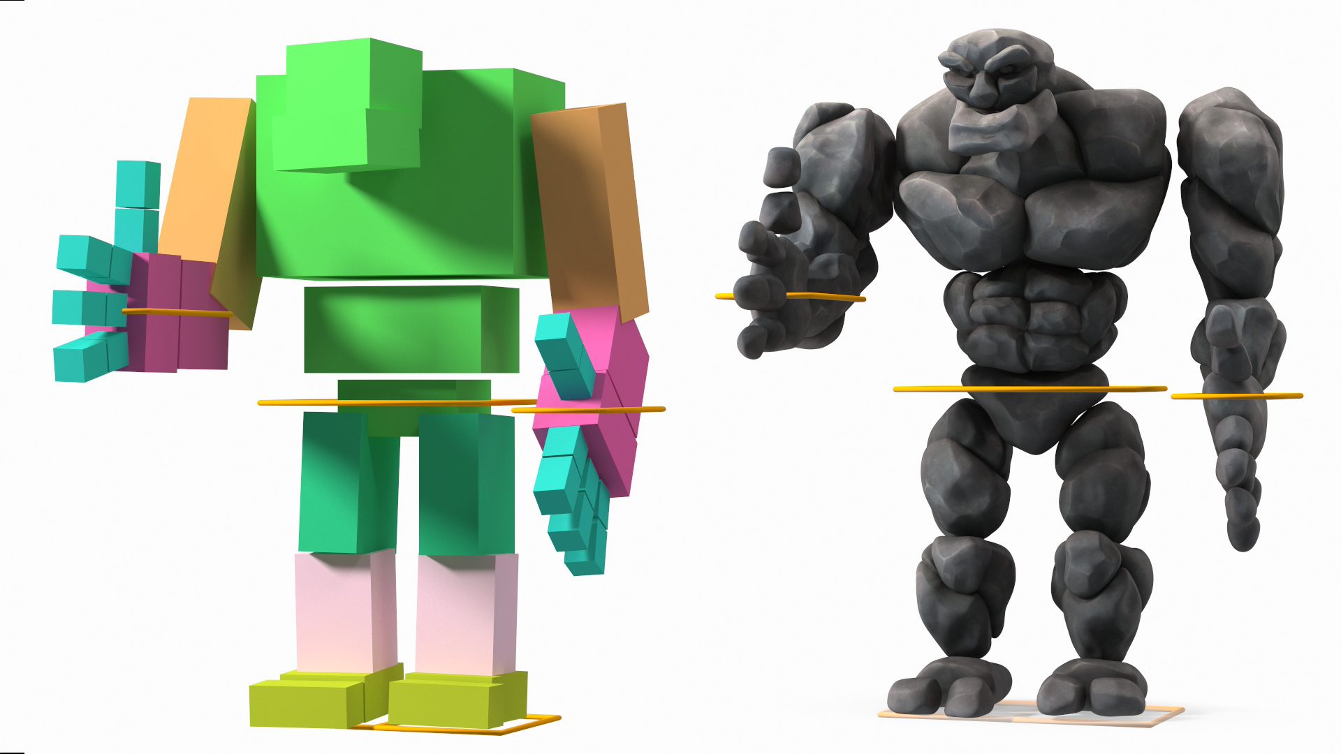 3D model Character Stone Golem Cartoon Gray Rigged for Cinema 4D
