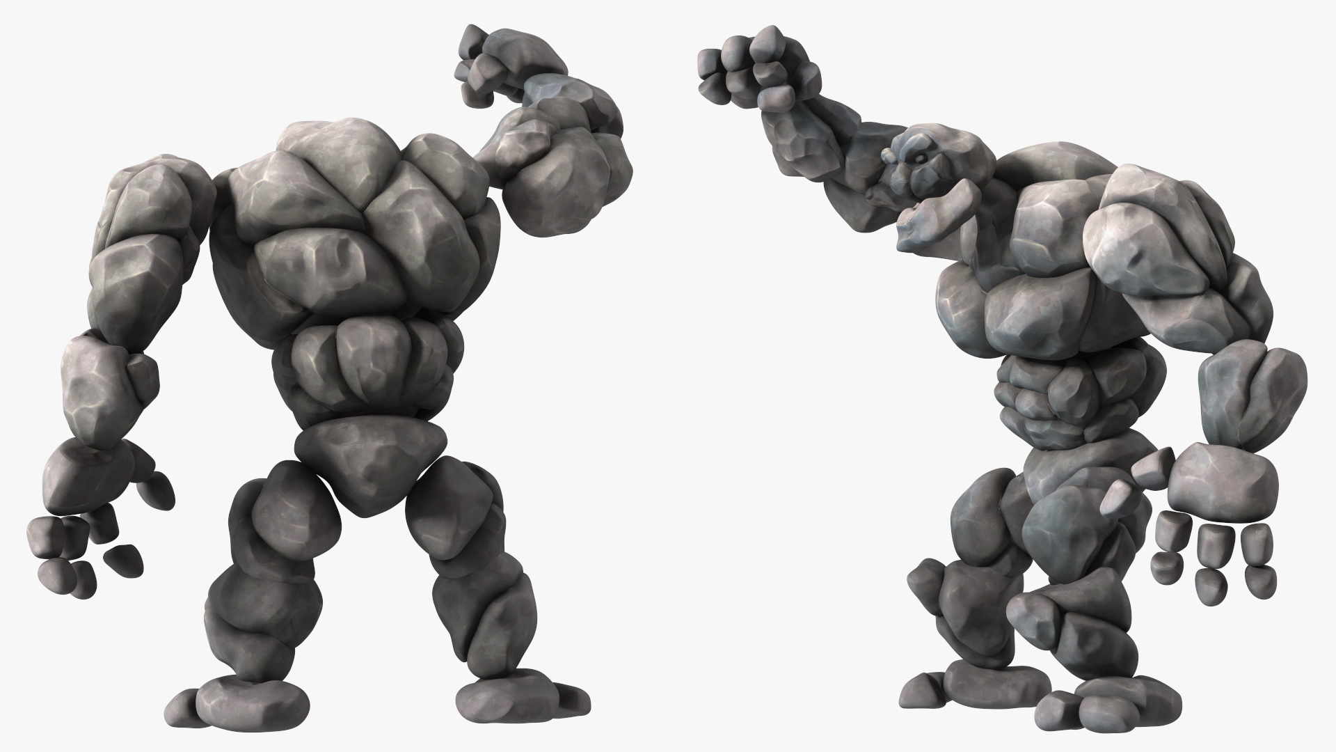 3D model Character Stone Golem Cartoon Gray Rigged for Cinema 4D