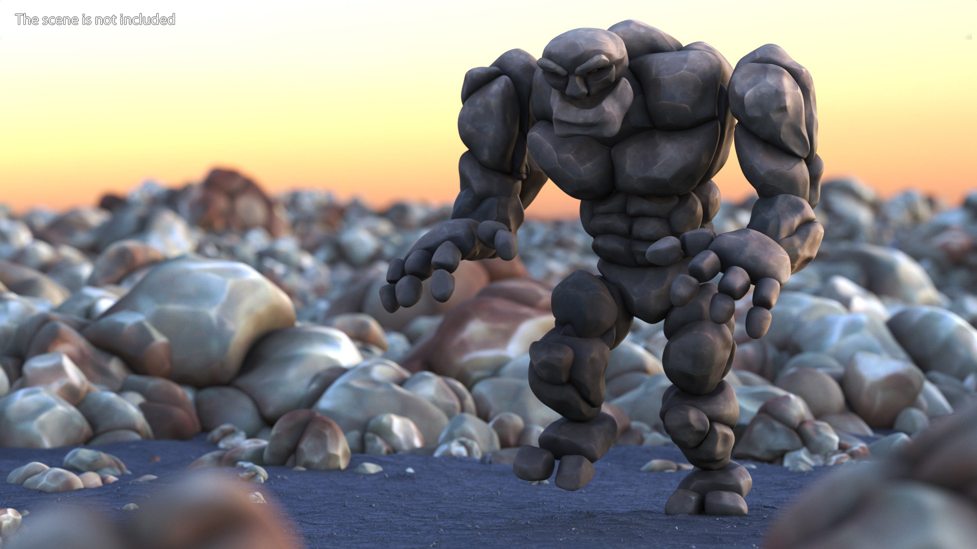 3D model Character Stone Golem Cartoon Gray Rigged for Cinema 4D