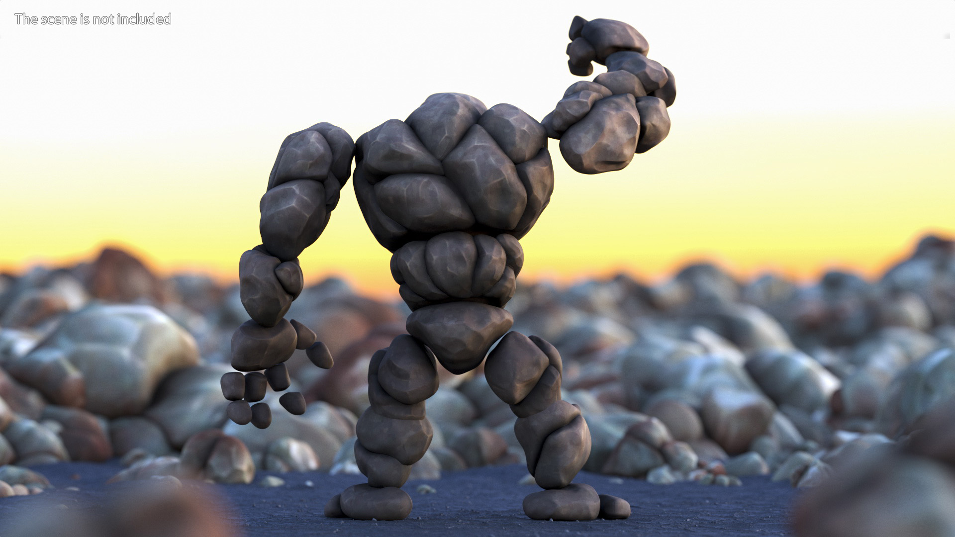 3D model Character Stone Golem Cartoon Gray Rigged for Cinema 4D