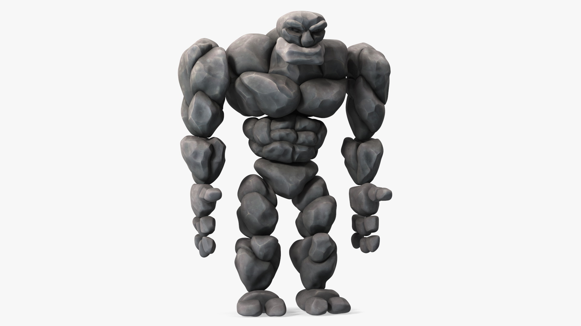 3D model Character Stone Golem Cartoon Gray Rigged for Cinema 4D