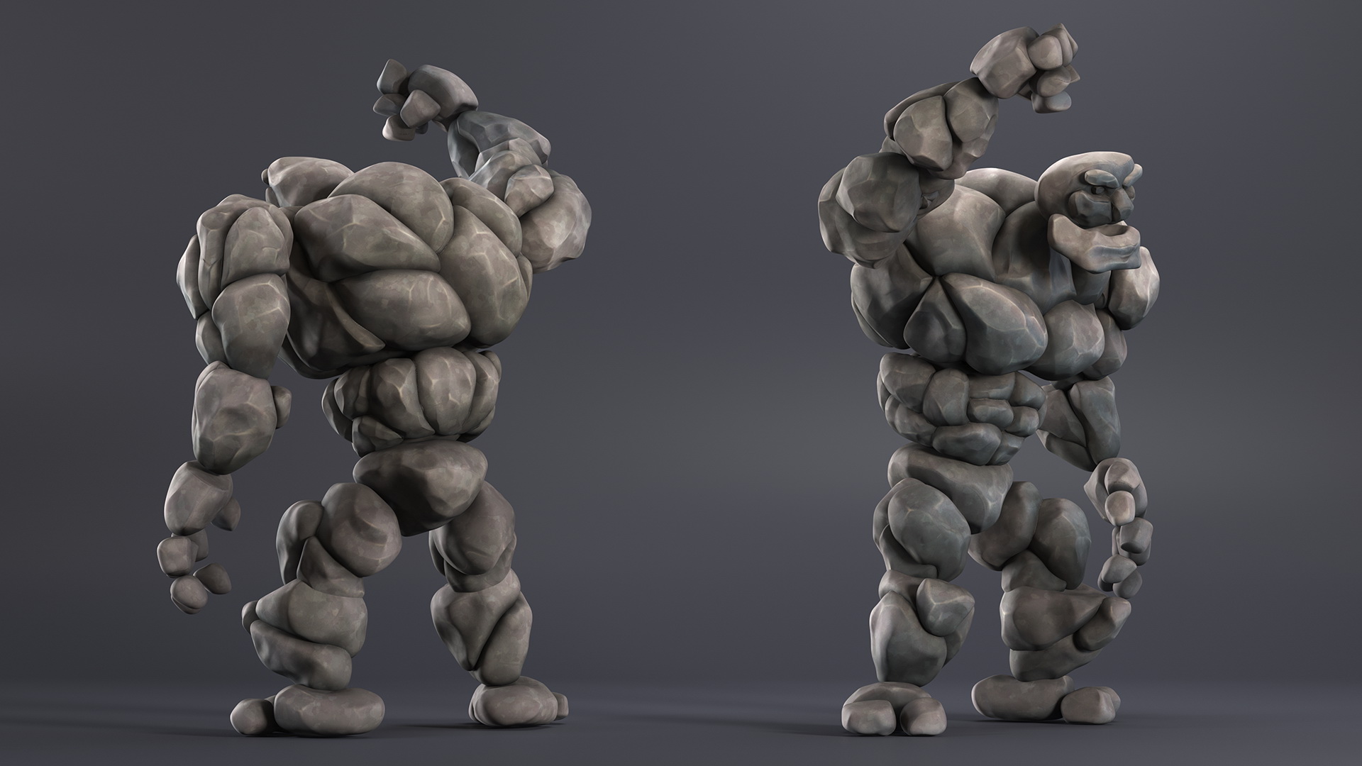 3D model Character Stone Golem Cartoon Gray Rigged for Cinema 4D