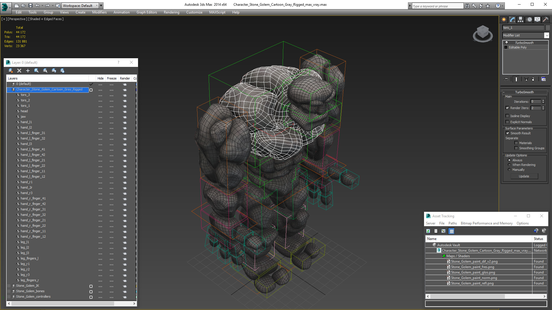 3D model Character Stone Golem Cartoon Gray Rigged for Cinema 4D