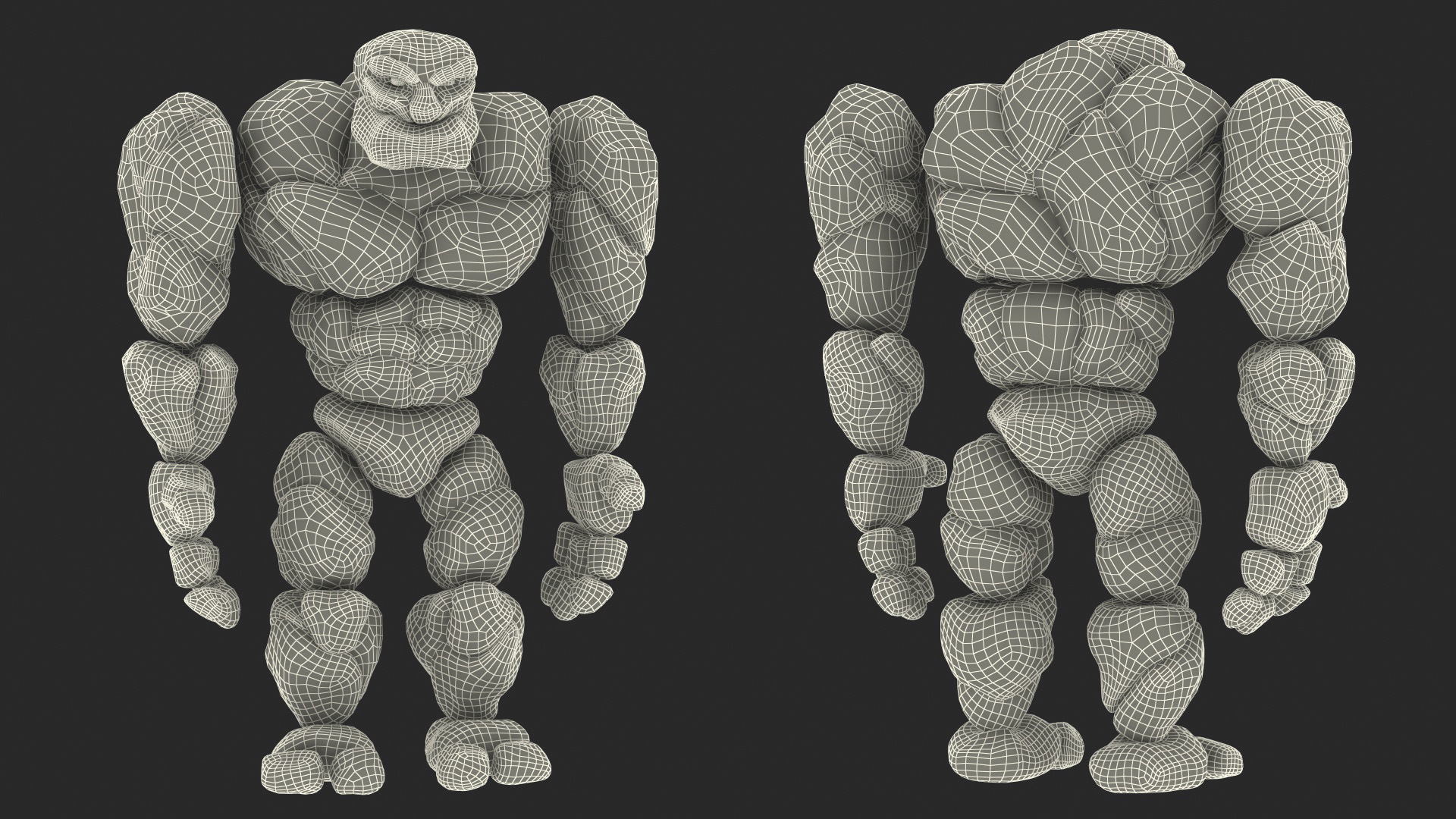3D model Character Stone Golem Cartoon Gray Rigged for Cinema 4D