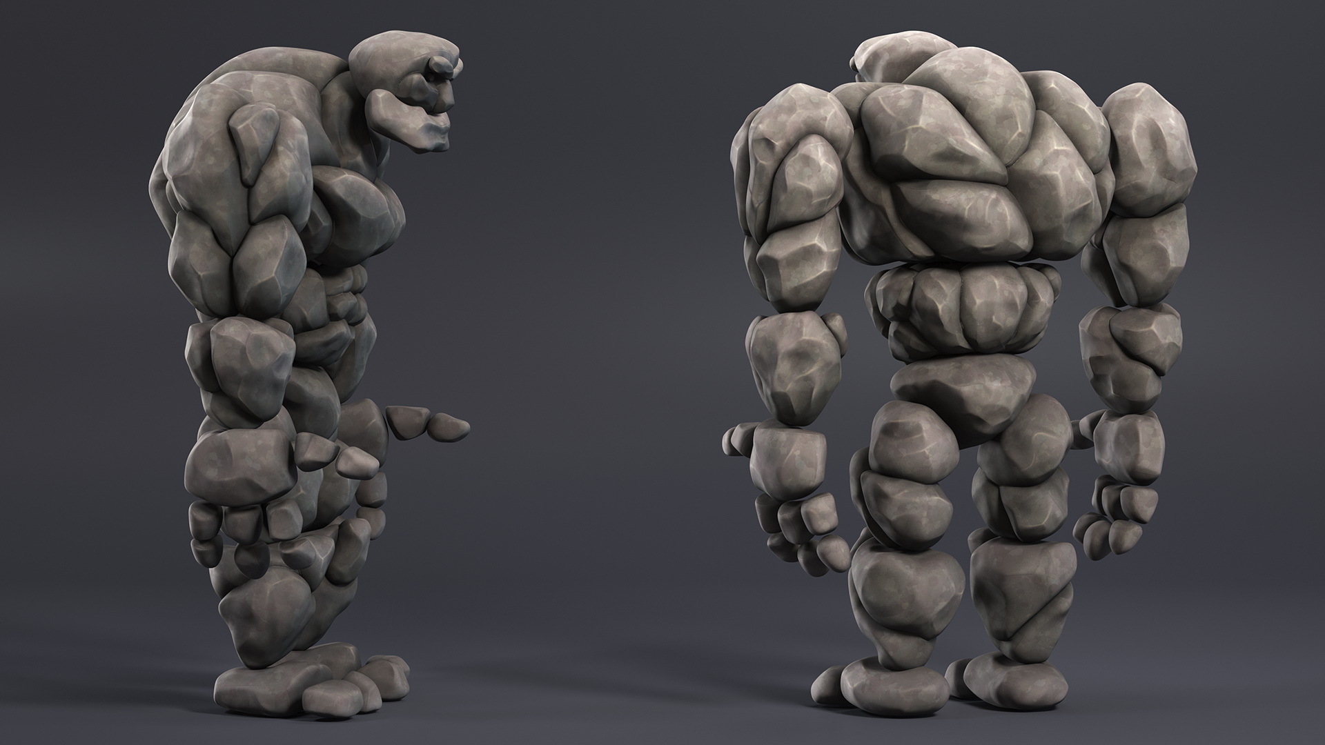3D model Character Stone Golem Cartoon Gray Rigged for Cinema 4D