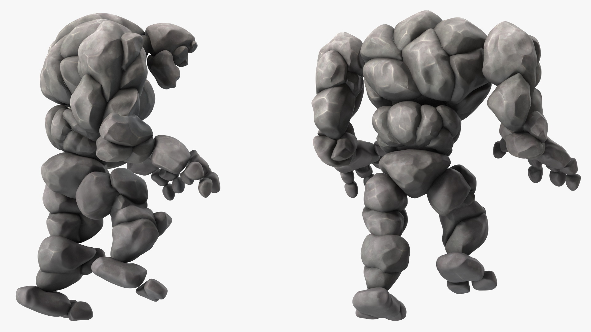 3D model Character Stone Golem Cartoon Gray Rigged for Cinema 4D