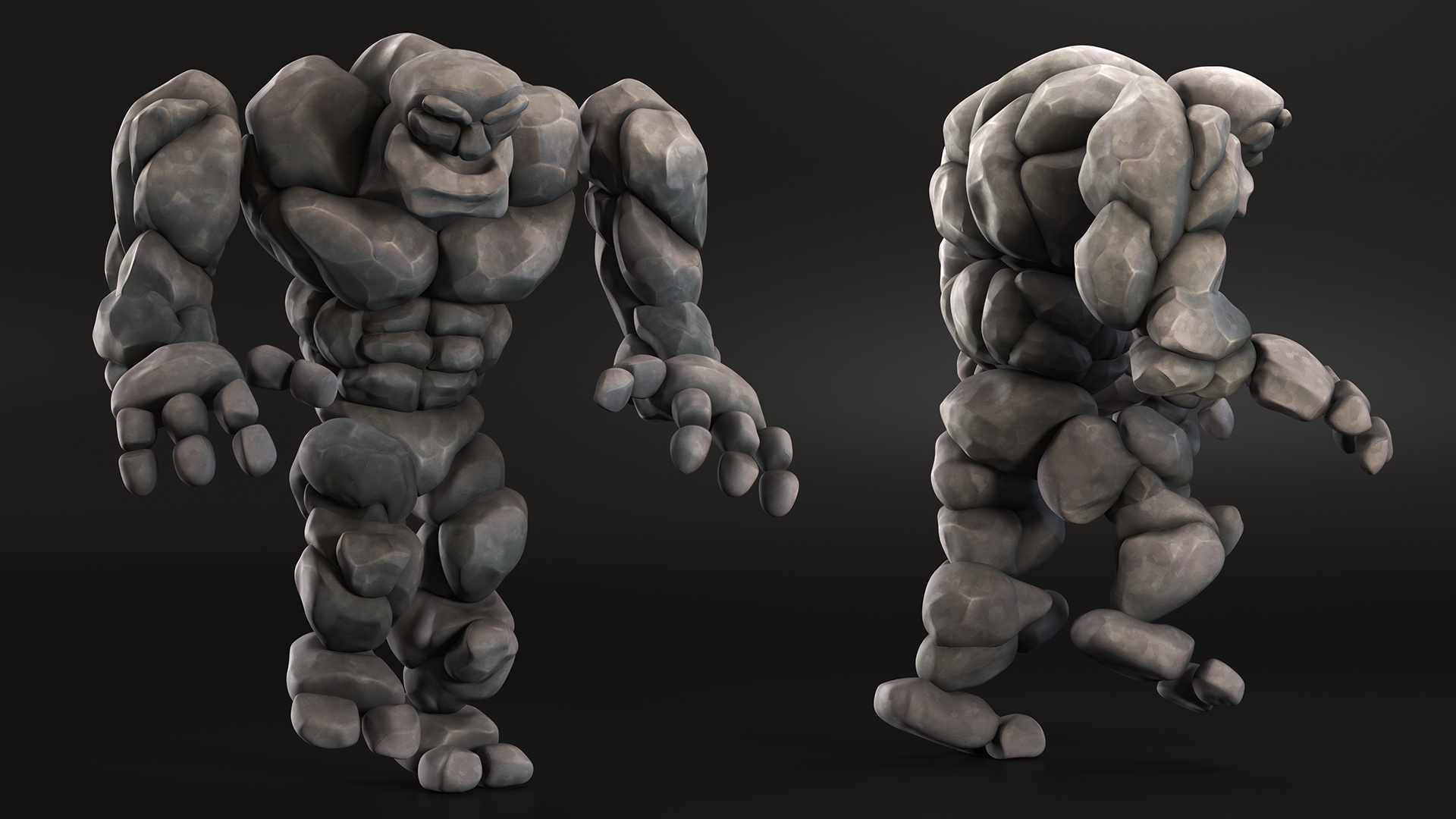 3D model Character Stone Golem Cartoon Gray Rigged for Cinema 4D