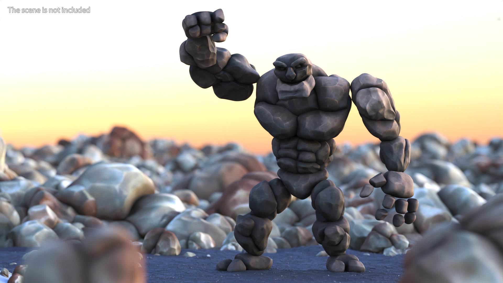 3D model Character Stone Golem Cartoon Gray Rigged for Cinema 4D