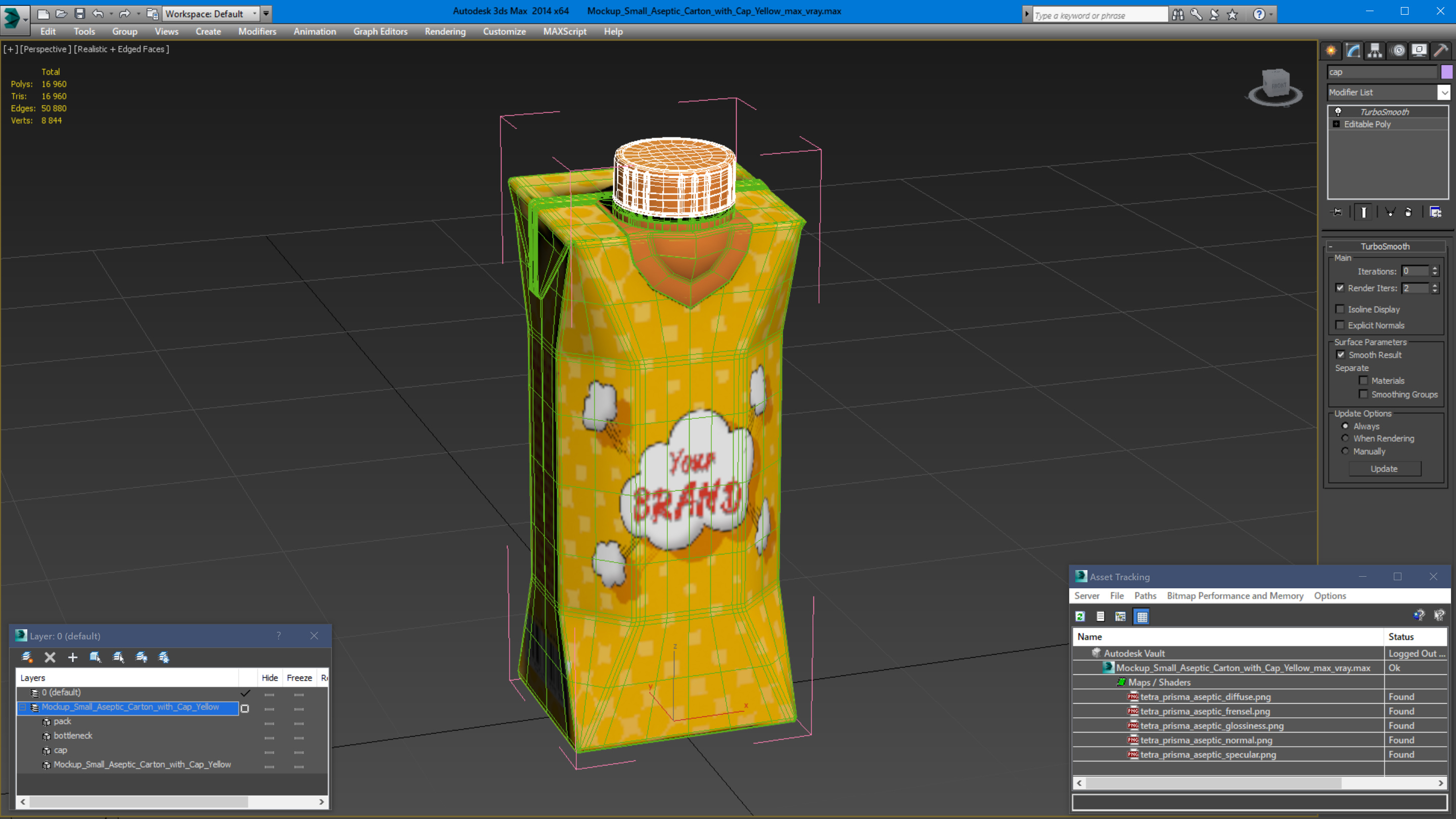 3D Mockup Small Aseptic Carton with Cap Yellow model