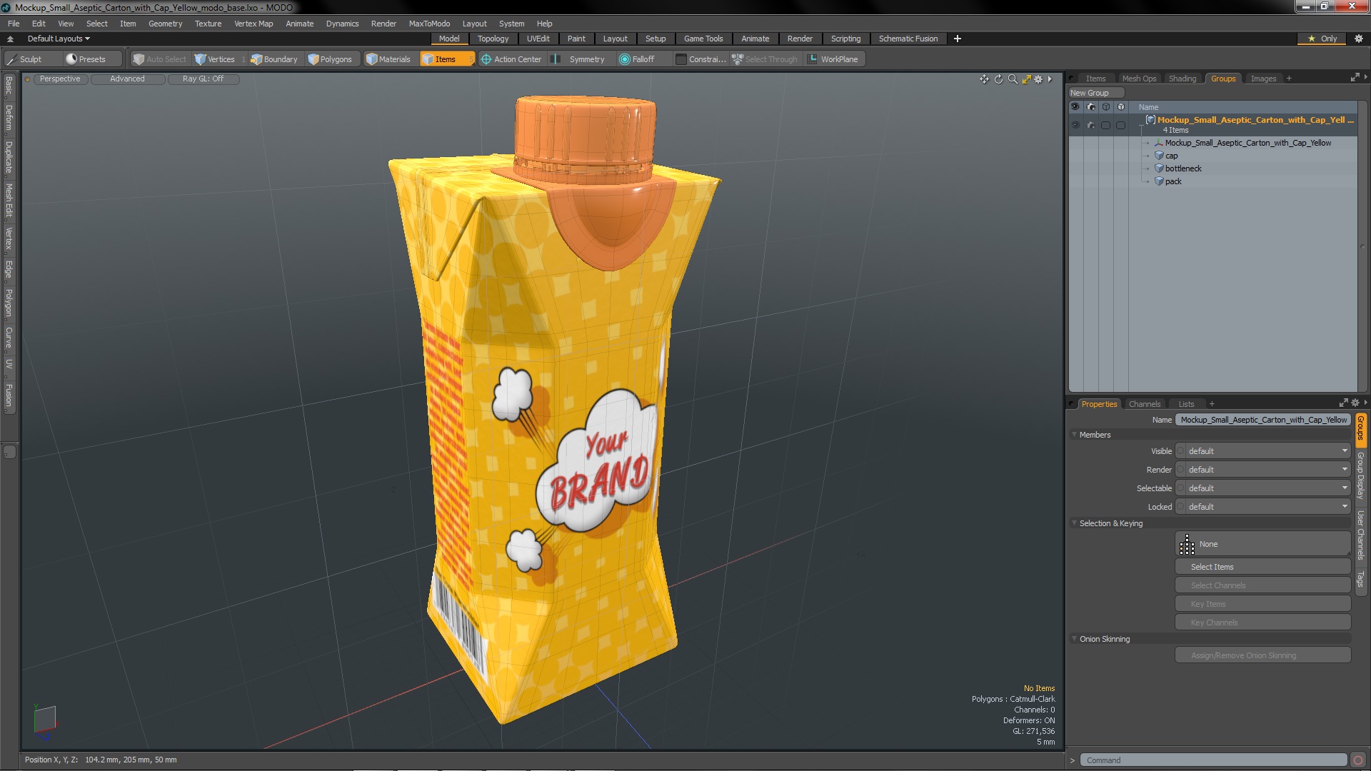 3D Mockup Small Aseptic Carton with Cap Yellow model