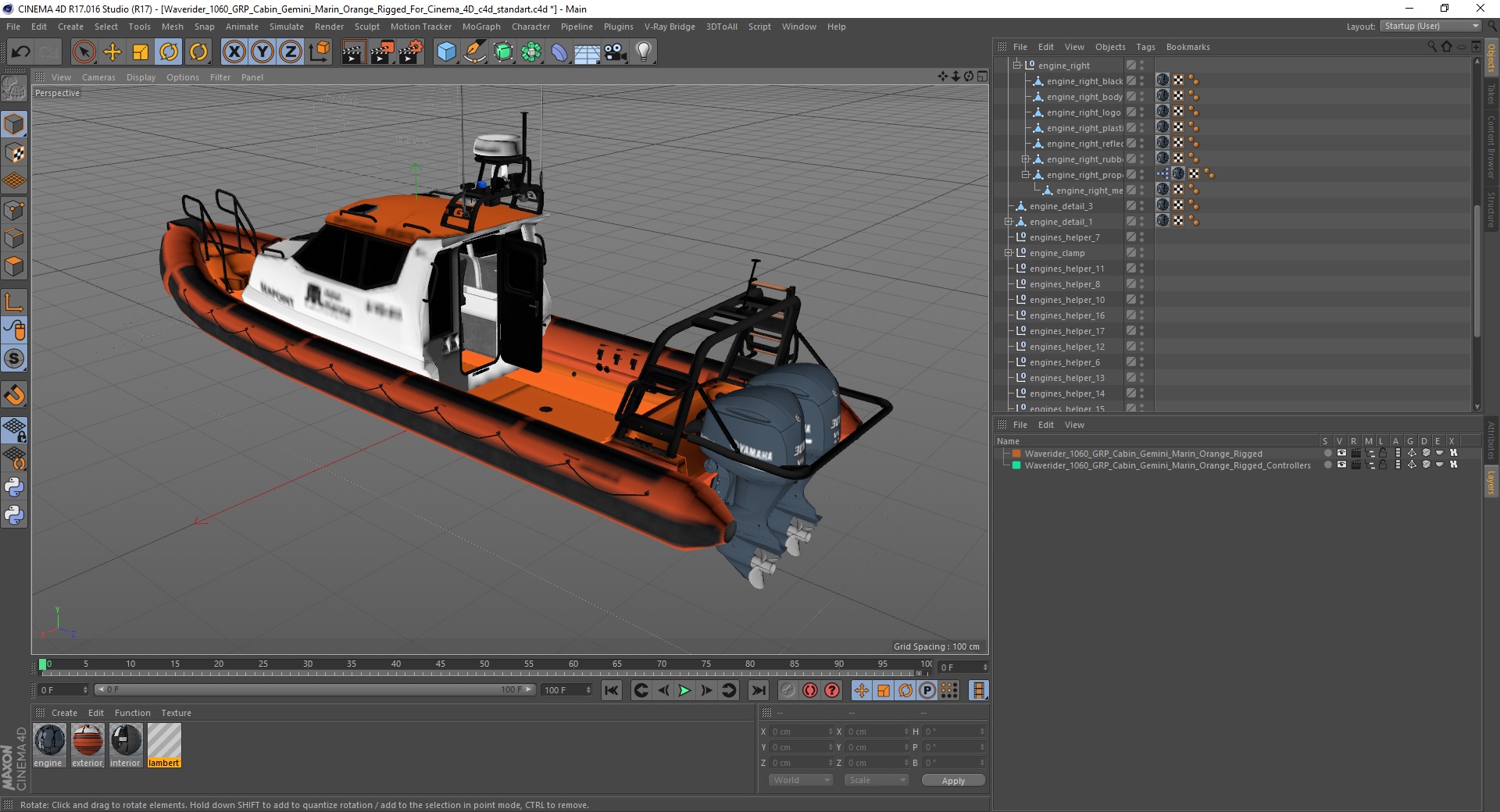 3D model Waverider 1060 GRP Cabin Gemini Marin Orange Rigged for Cinema 4D