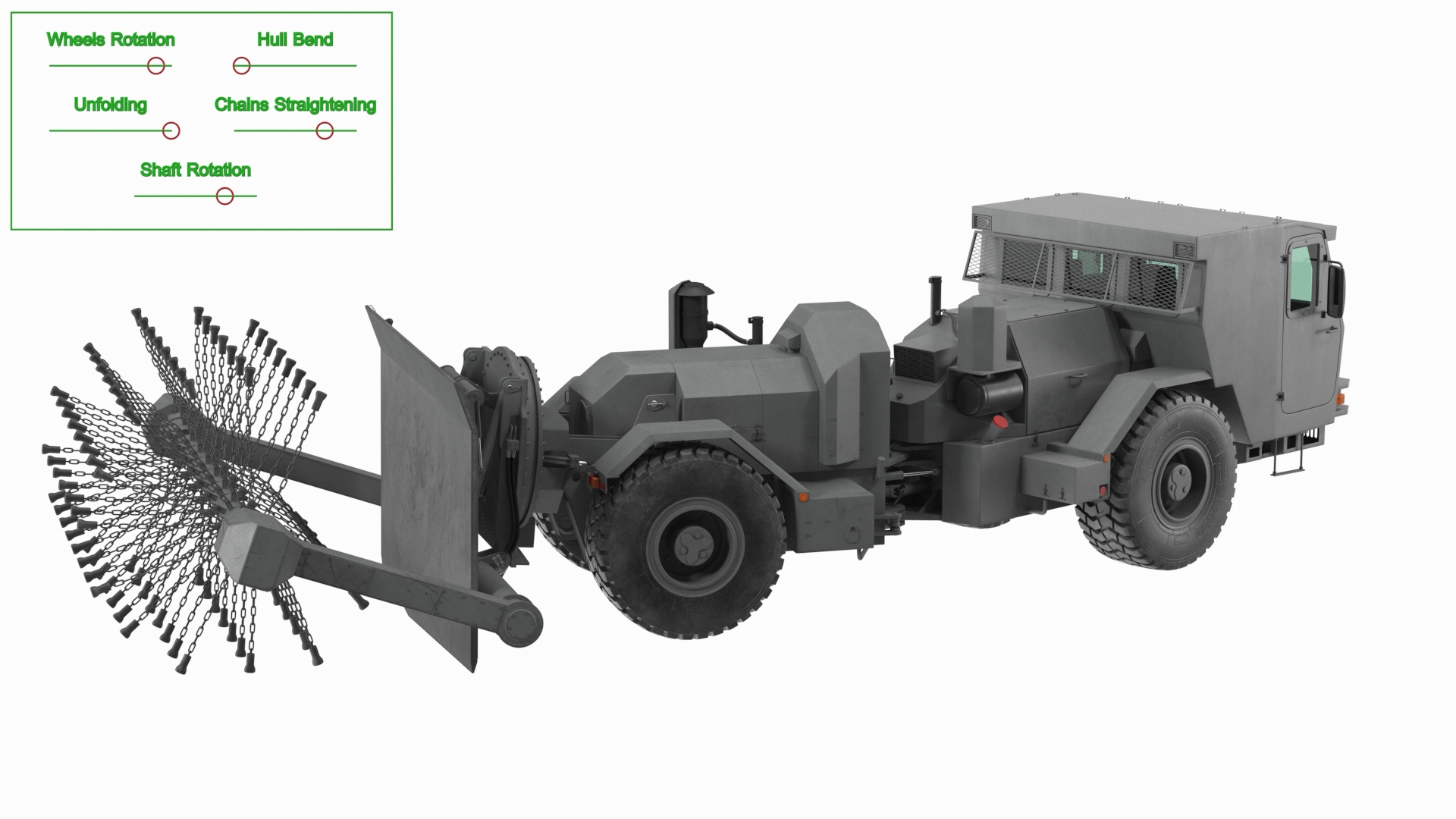 3D Grey Old Mine Flail Vehicle Hydrema 910 Rigged