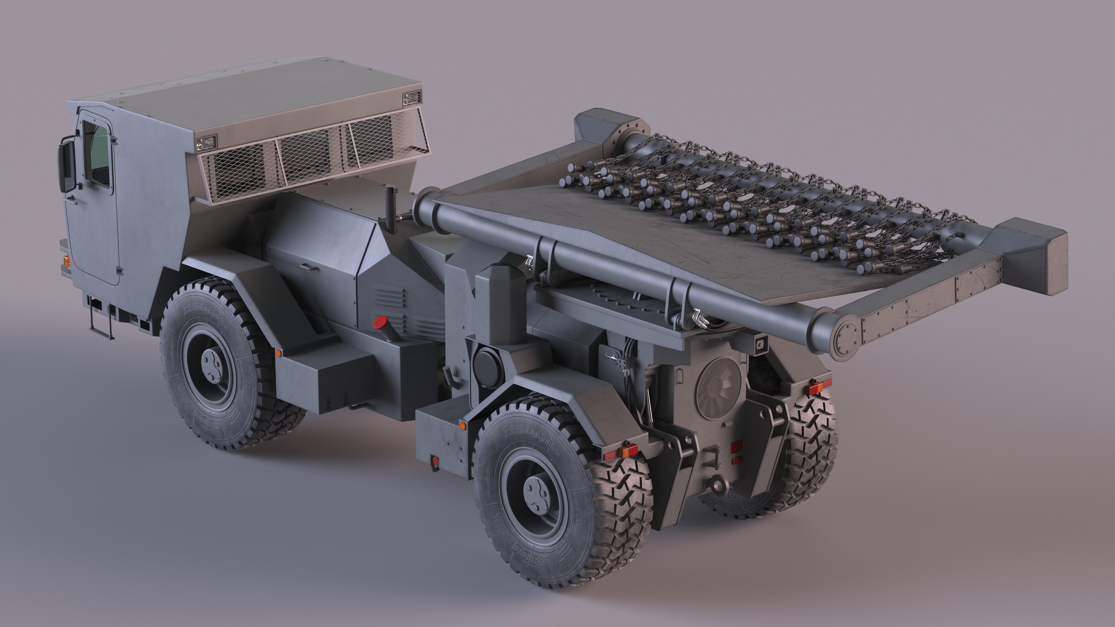 3D Grey Old Mine Flail Vehicle Hydrema 910 Rigged