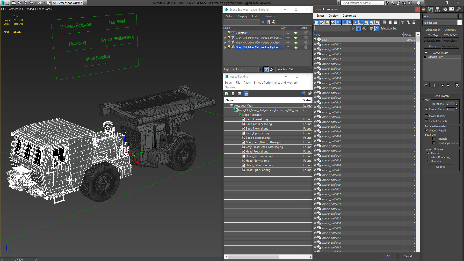 3D Grey Old Mine Flail Vehicle Hydrema 910 Rigged