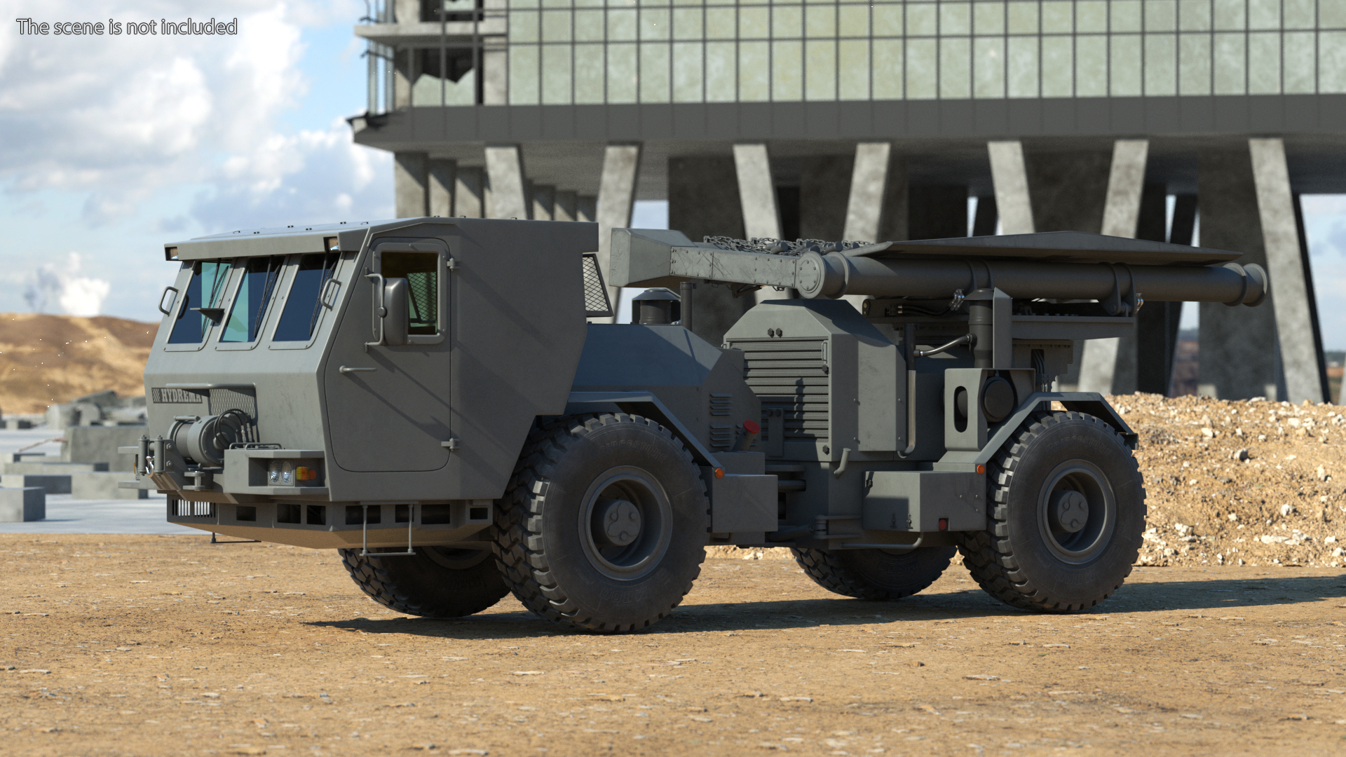 3D Grey Old Mine Flail Vehicle Hydrema 910 Rigged