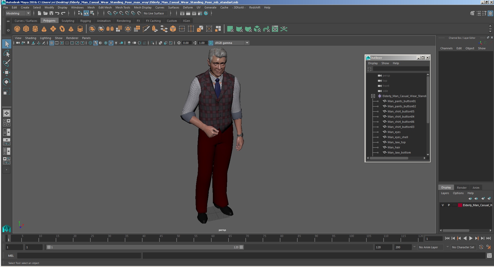 Elderly Man Casual Wear Standing Pose 3D
