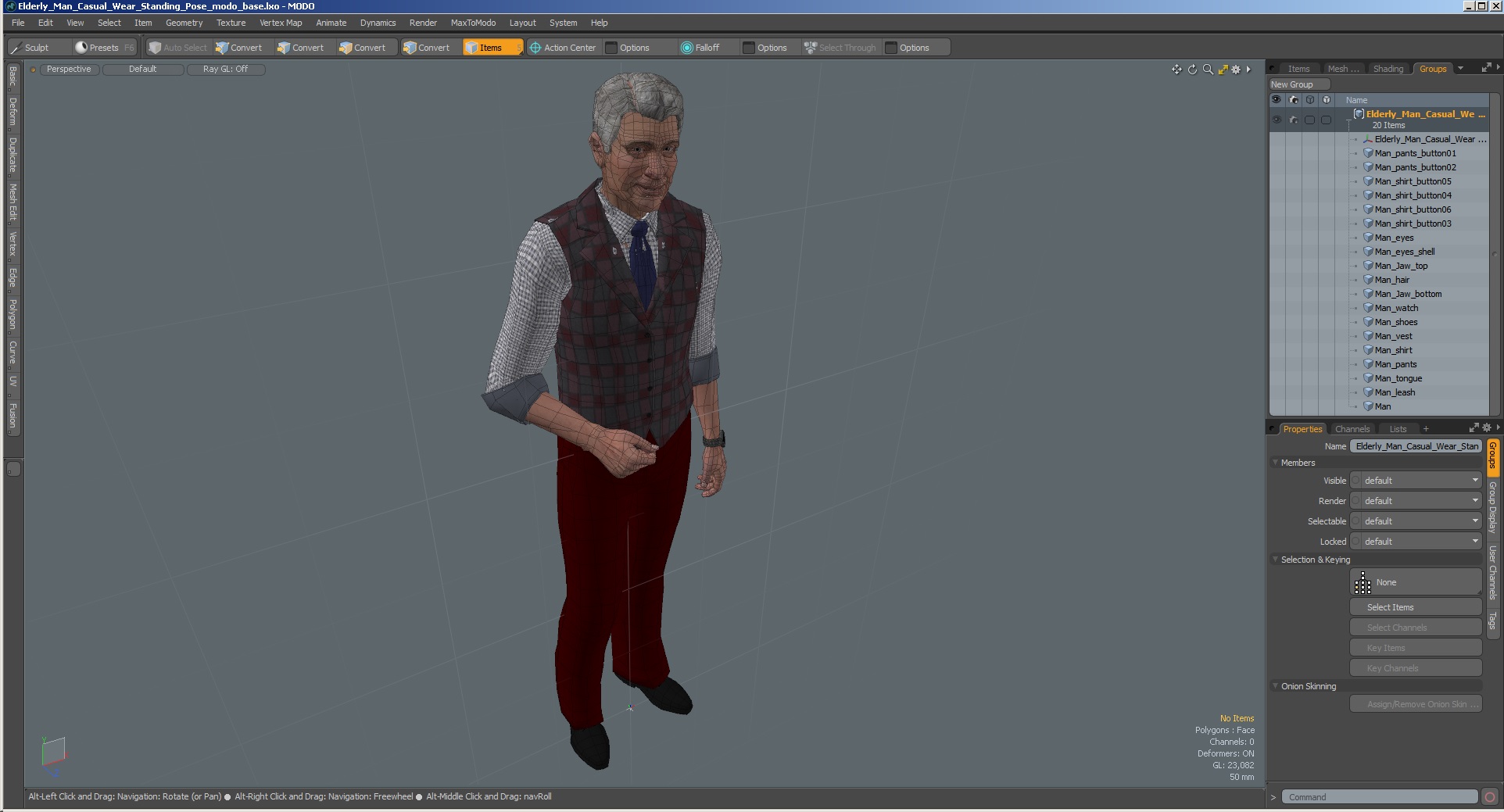 Elderly Man Casual Wear Standing Pose 3D