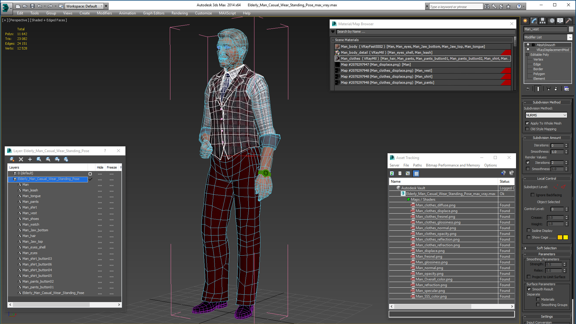 Elderly Man Casual Wear Standing Pose 3D