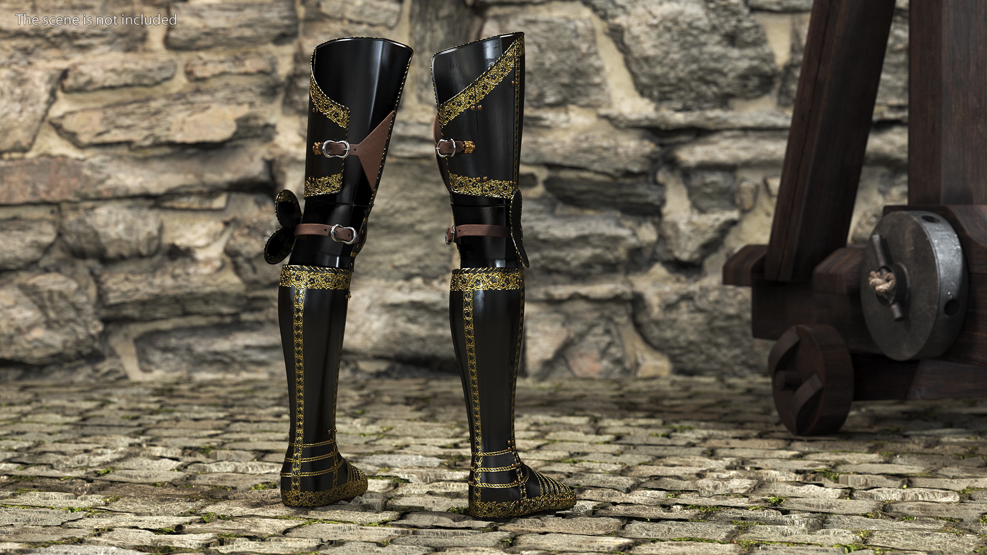 3D Medieval Knight Black Gold Leg Armor