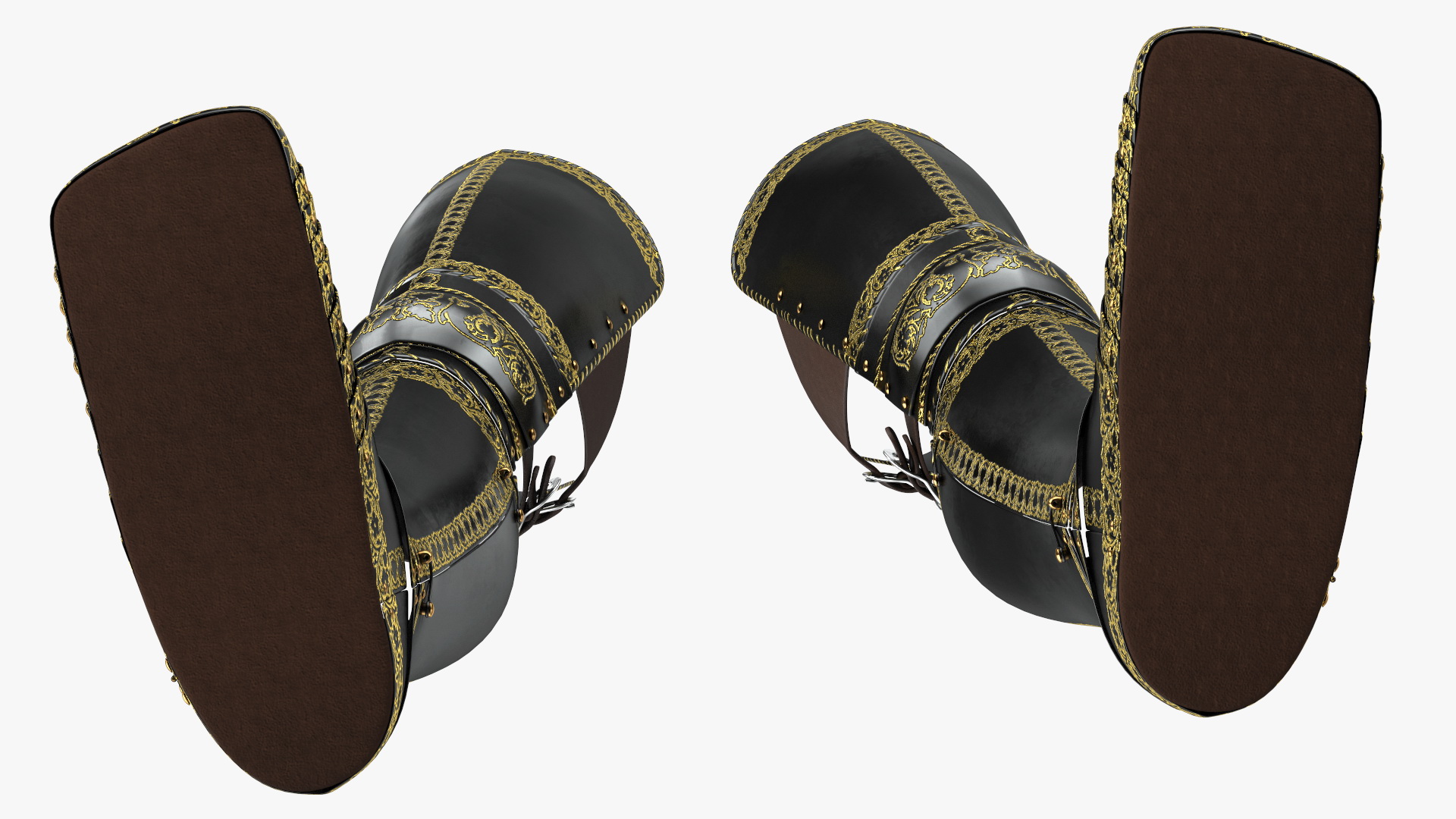 3D Medieval Knight Black Gold Leg Armor
