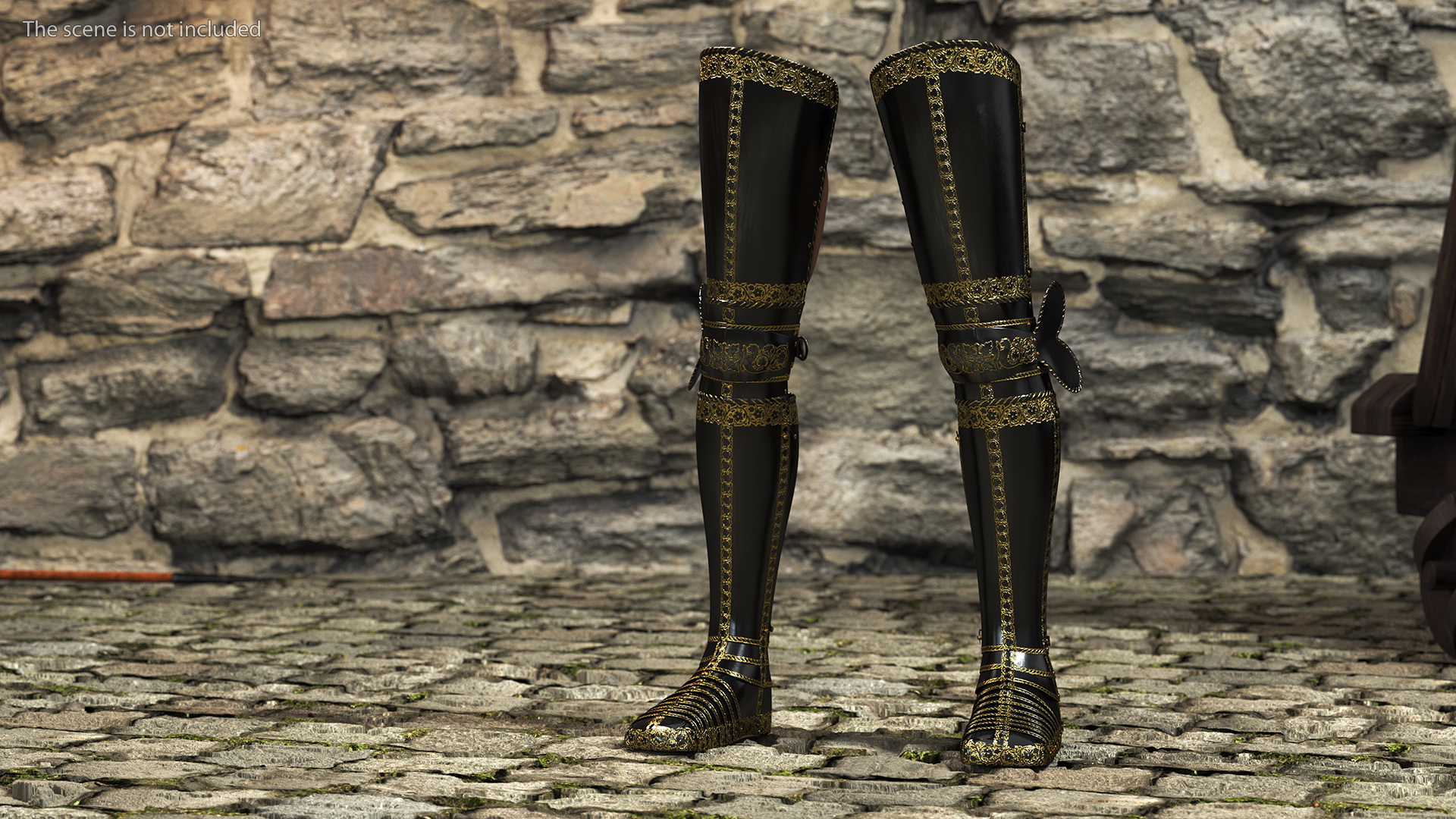 3D Medieval Knight Black Gold Leg Armor