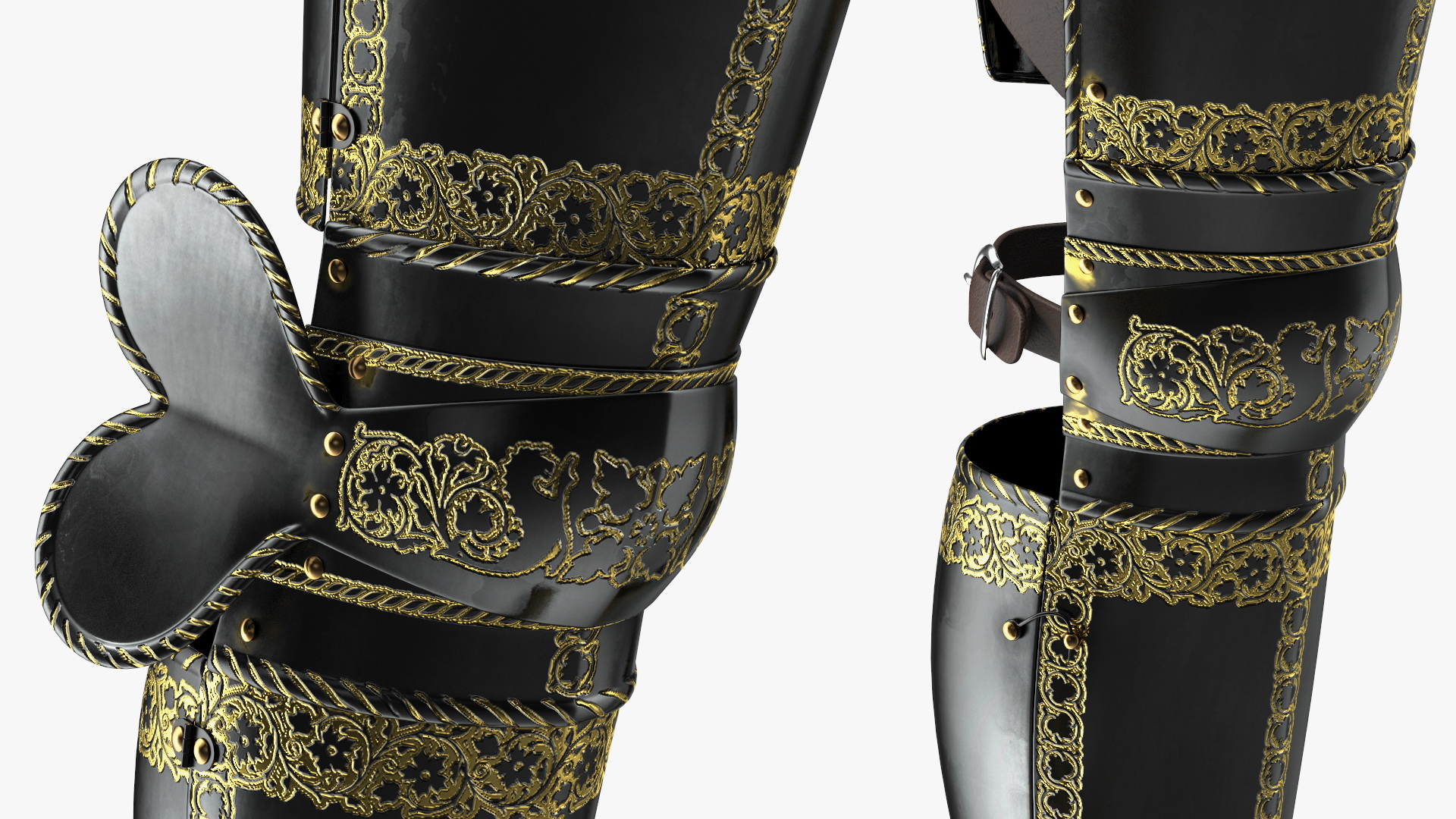 3D Medieval Knight Black Gold Leg Armor