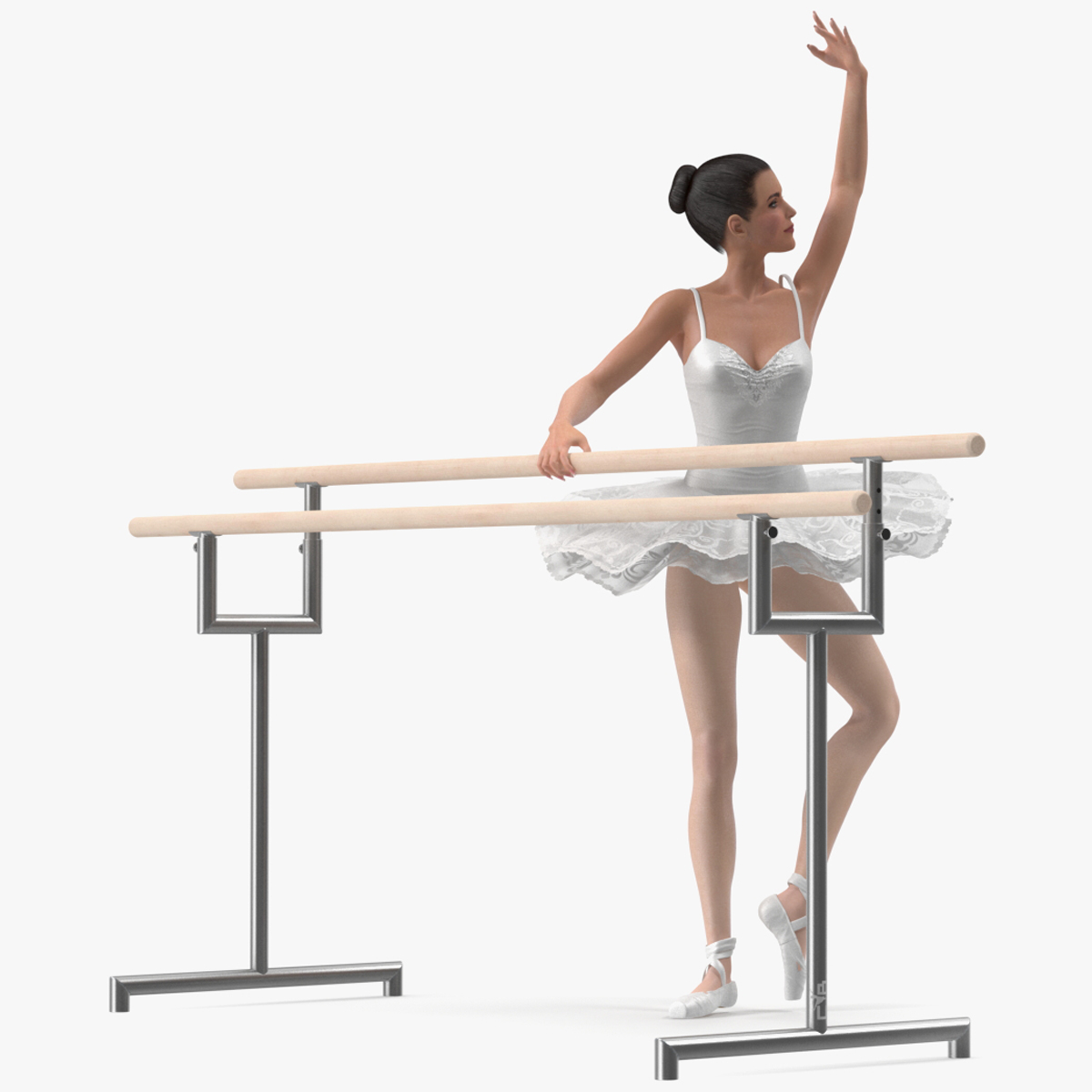 Ballerina with Portable Ballet Barre Rigged for Cinema 4D 3D