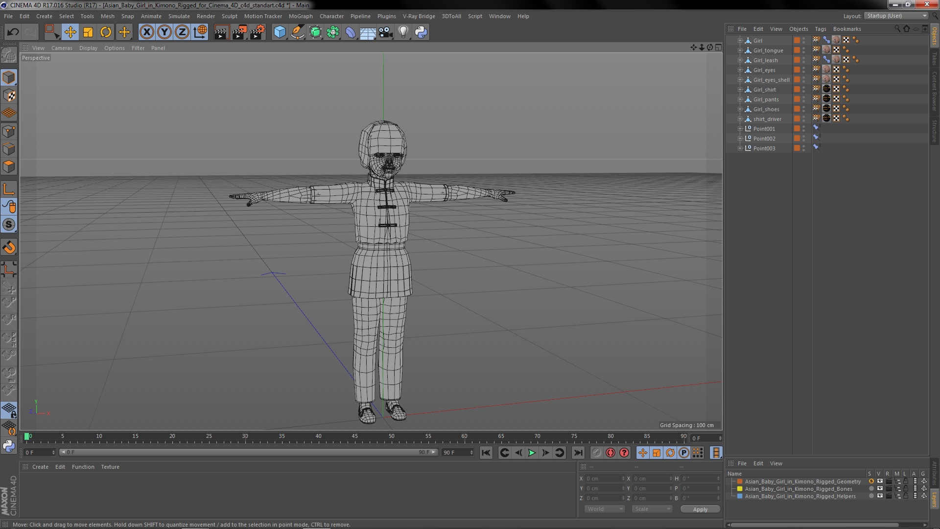 3D Asian Baby Girl in Kimono Rigged for Cinema 4D