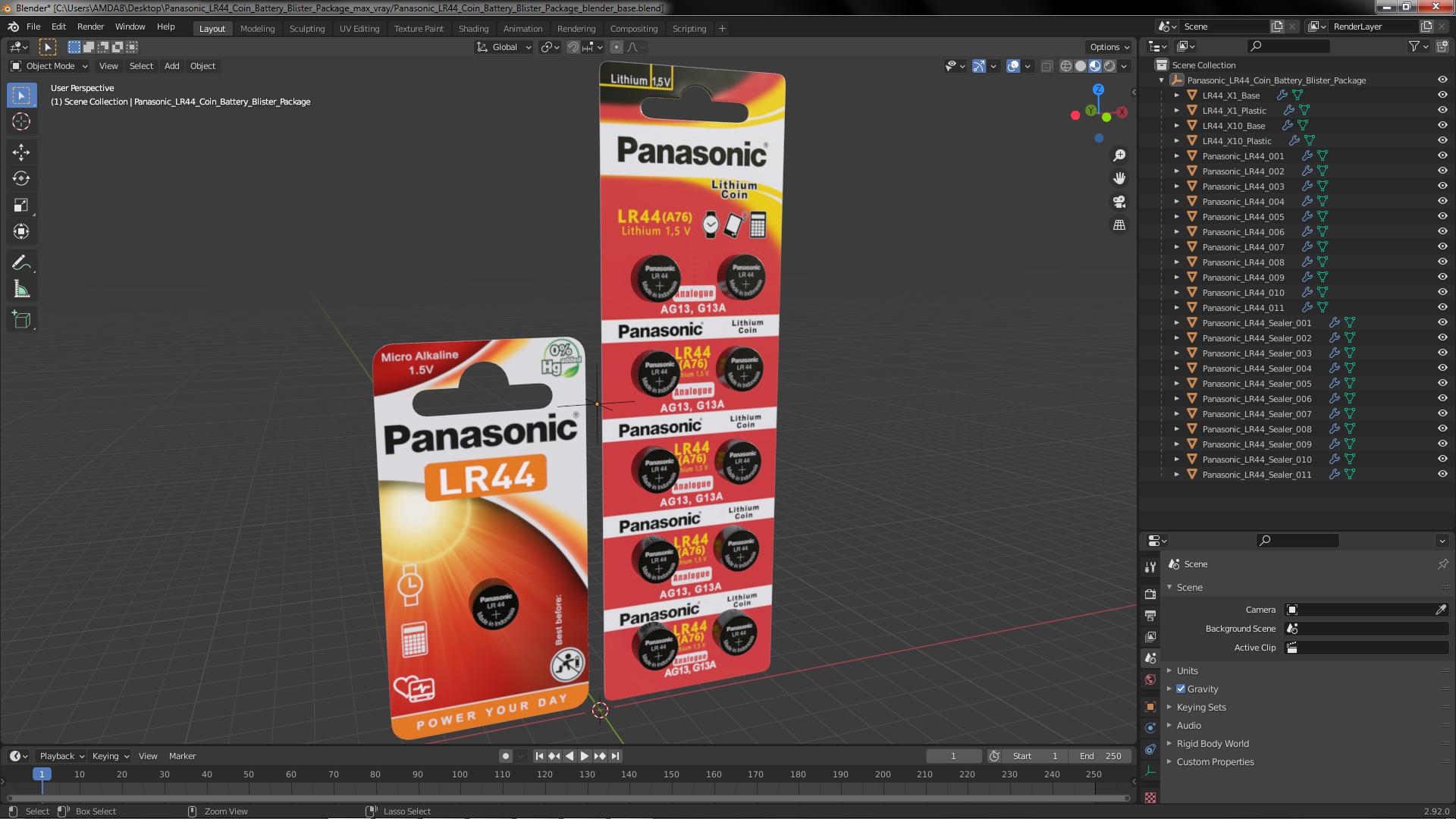 3D Panasonic LR44 Coin Battery Blister Package model
